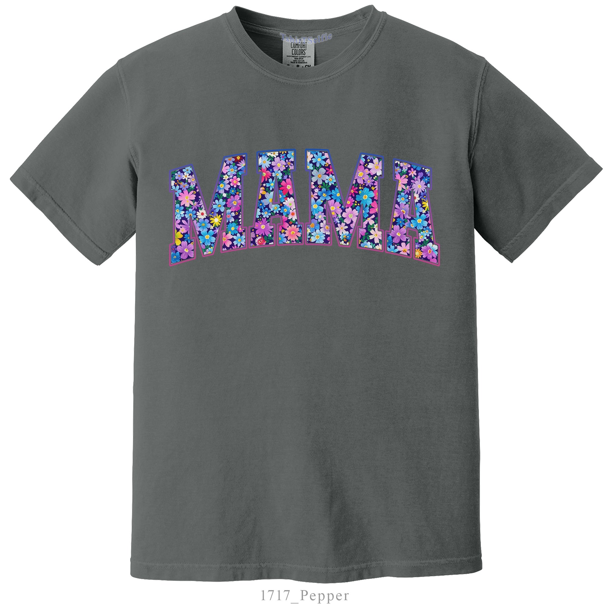 Seafoam Floral Mama Comfort Colors 1717 T-Shirt, Flower Pattern Motherhood Graphic Tee