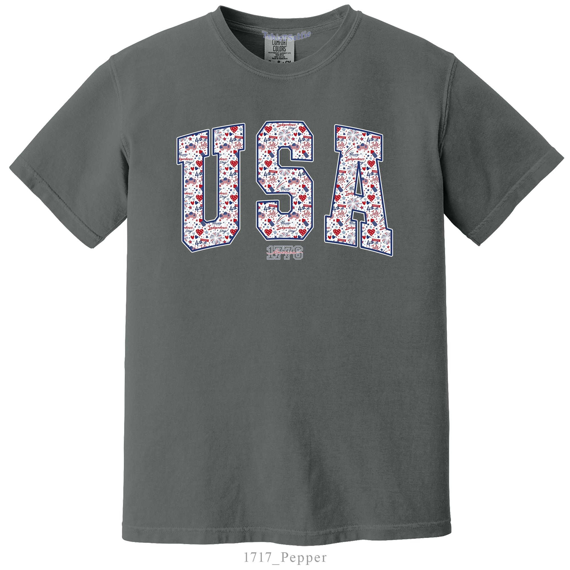 USA Flag T-Shirt Blue Jean Comfort Colors 1776 Independence Day Patriotic Top