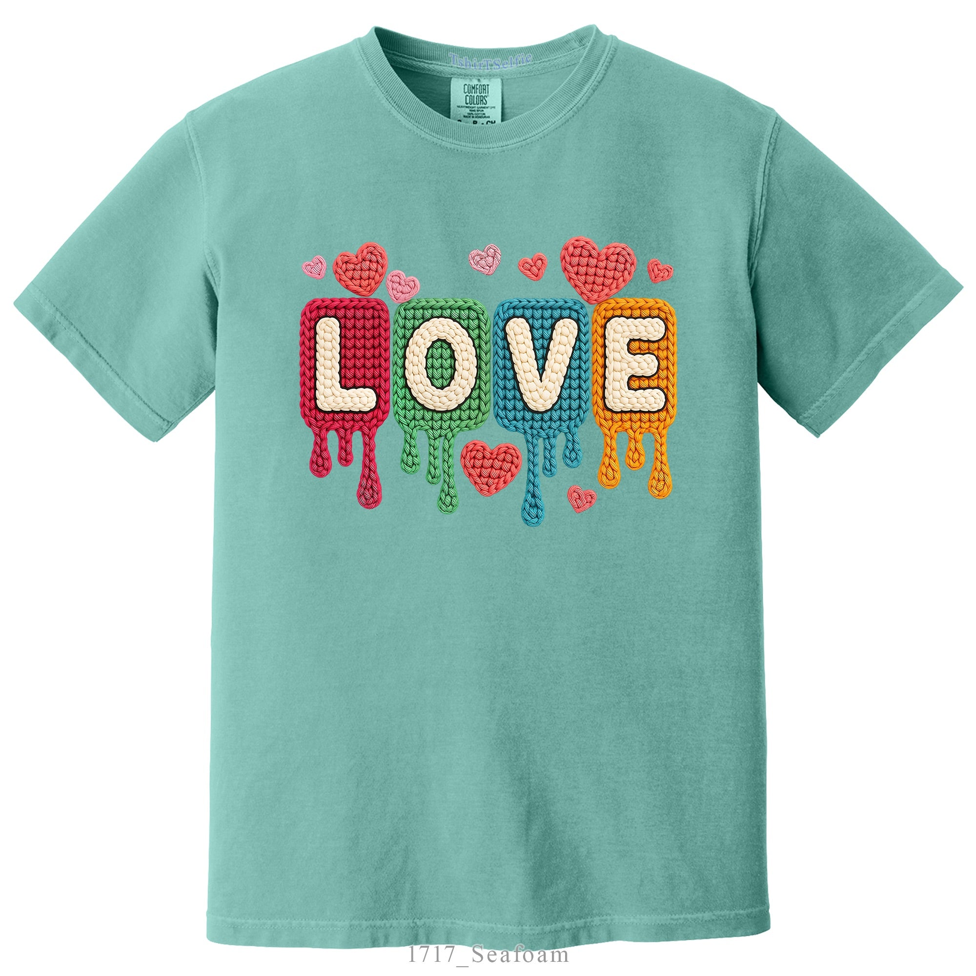 Knitted Texture Colorful Love Lettered Valentines Day DTF Printed T-Shirt