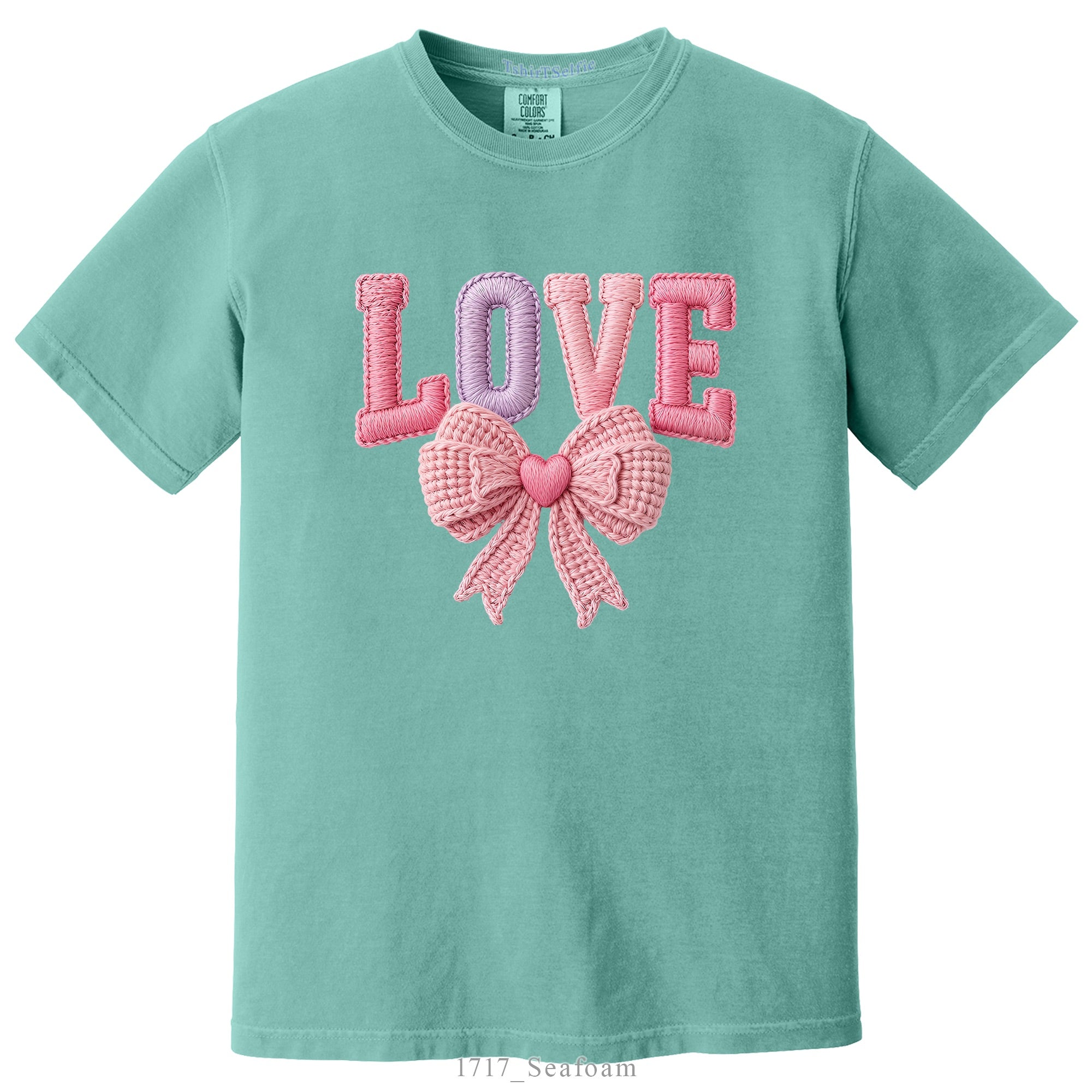 Comfort Colors T-Shirt Embroidery Look Bow Detailed Love Lettered DTF Printed T-Shirt
