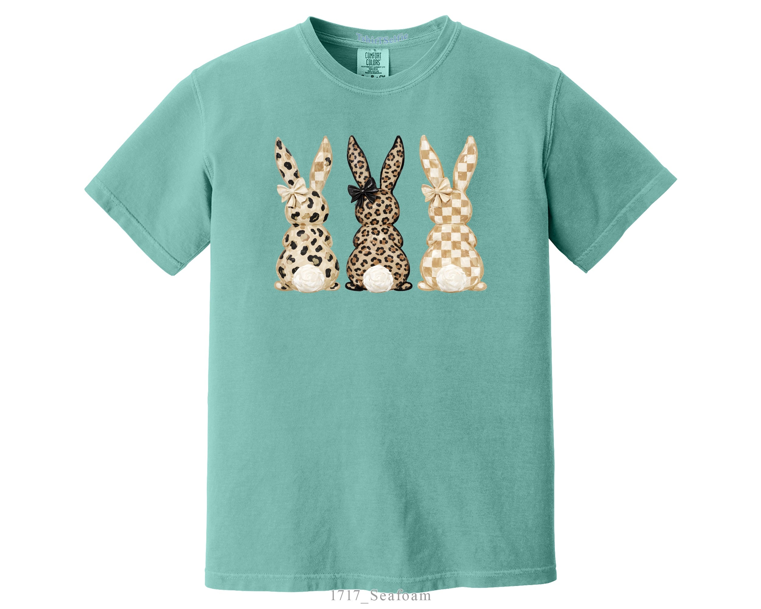 Easter Leopard and Checkerboard Patterned Modern Bunny DTF Printed T-Shirt
