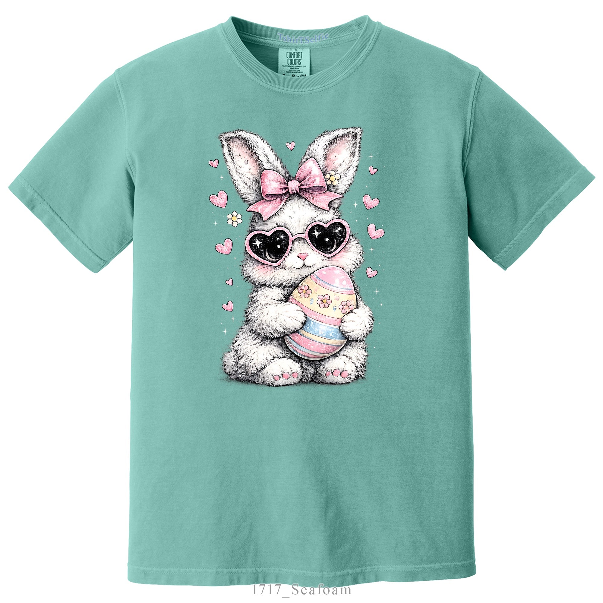 Heart Sunglasses Bunny with Egg Easter DTF Printed T-Shirt