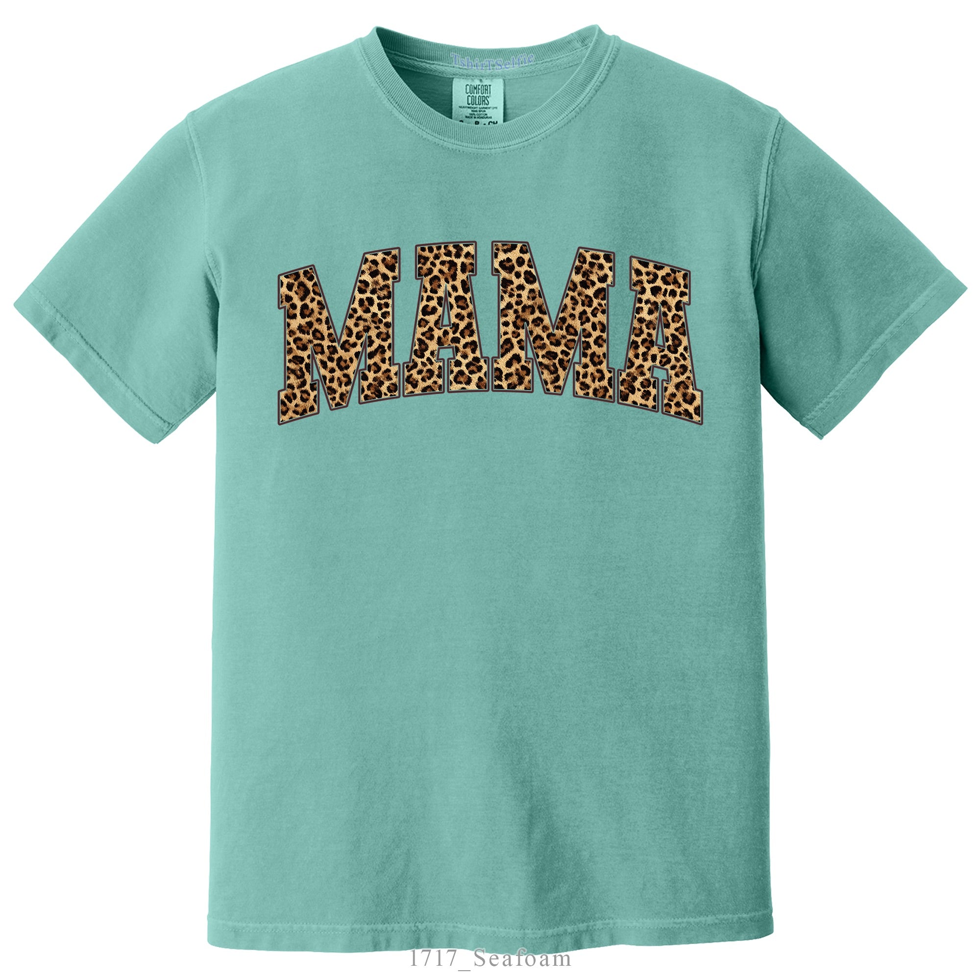 Leopard Print Mama Ivory Comfort Colors 1717 T-Shirt, Varsity Style Motherhood Graphic Tee