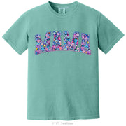Seafoam Floral Mama Comfort Colors 1717 T-Shirt, Flower Pattern Motherhood Graphic Tee