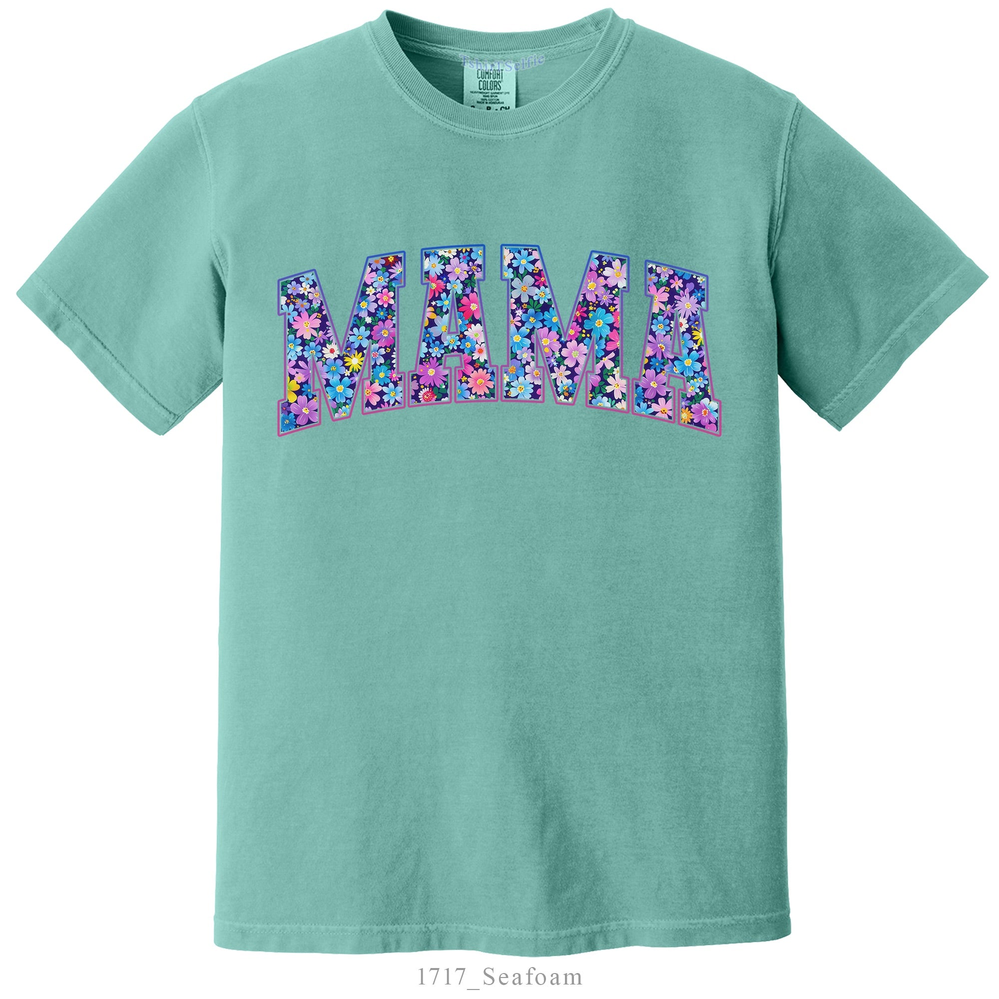 Seafoam Floral Mama Comfort Colors 1717 T-Shirt, Flower Pattern Motherhood Graphic Tee