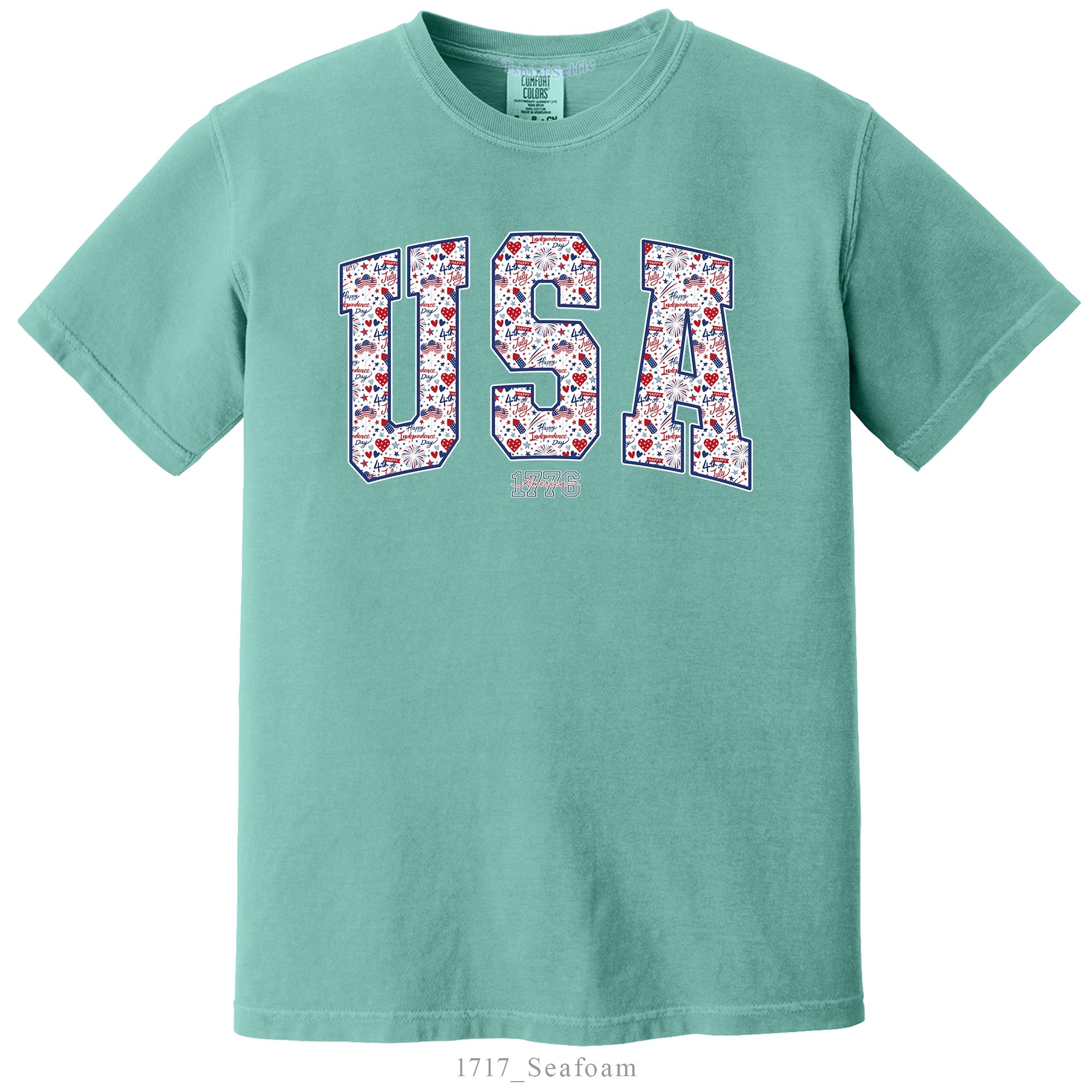 USA Flag T-Shirt Blue Jean Comfort Colors 1776 Independence Day Patriotic Top
