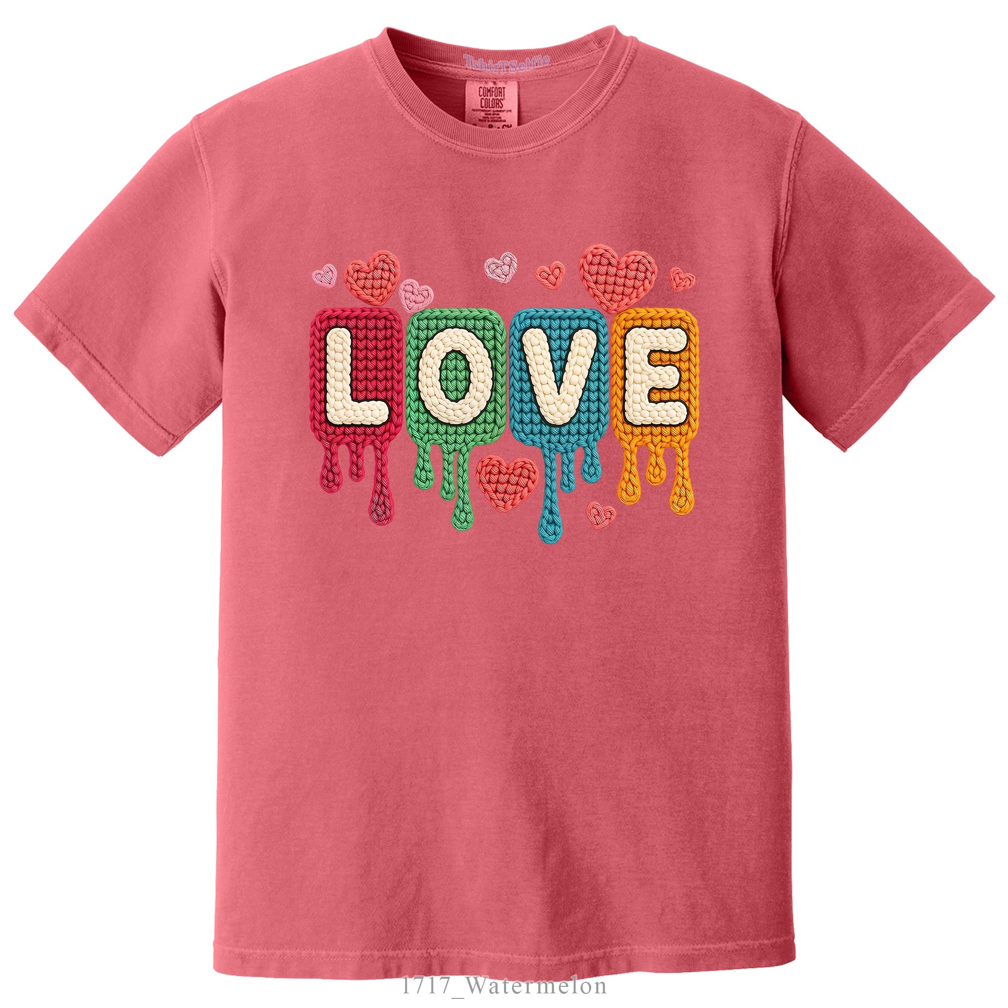 Knitted Texture Colorful Love Lettered Valentines Day DTF Printed T-Shirt