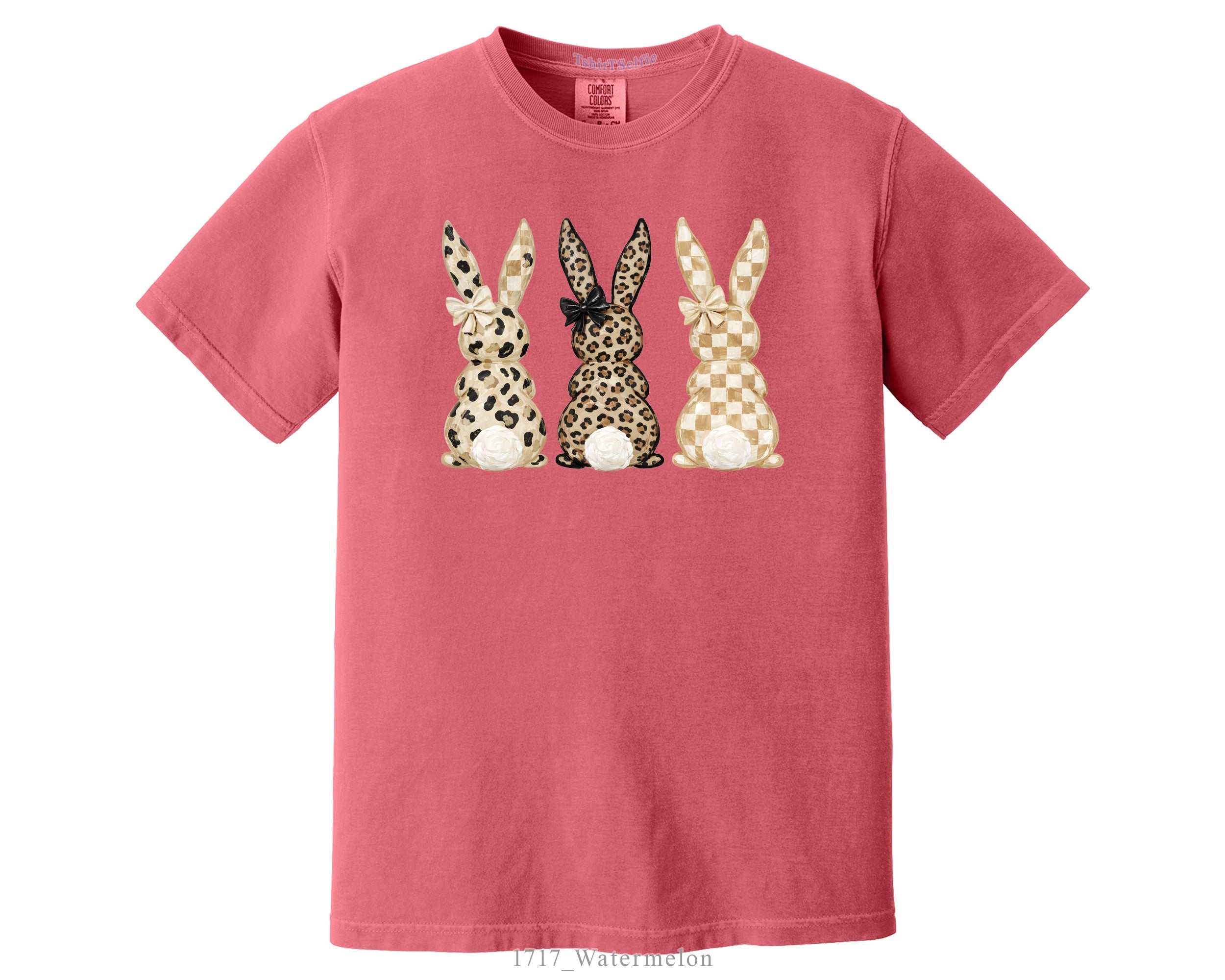 Easter Leopard and Checkerboard Patterned Modern Bunny DTF Printed T-Shirt