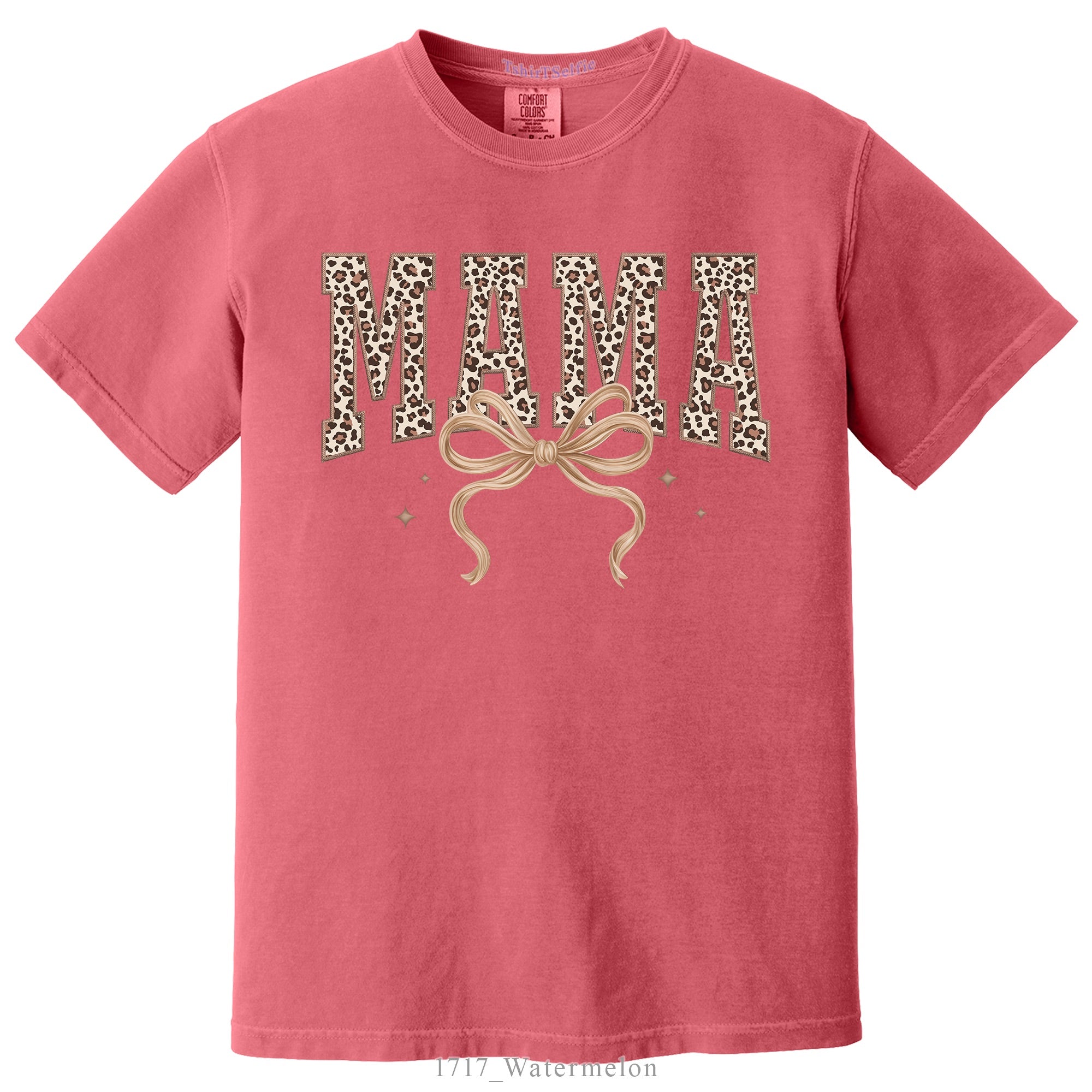 Leopard Print Mama Lettered with Bow Detail DTF Printed T-Shirt