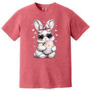 Heart Sunglasses Bunny with Egg Easter DTF Printed T-Shirt