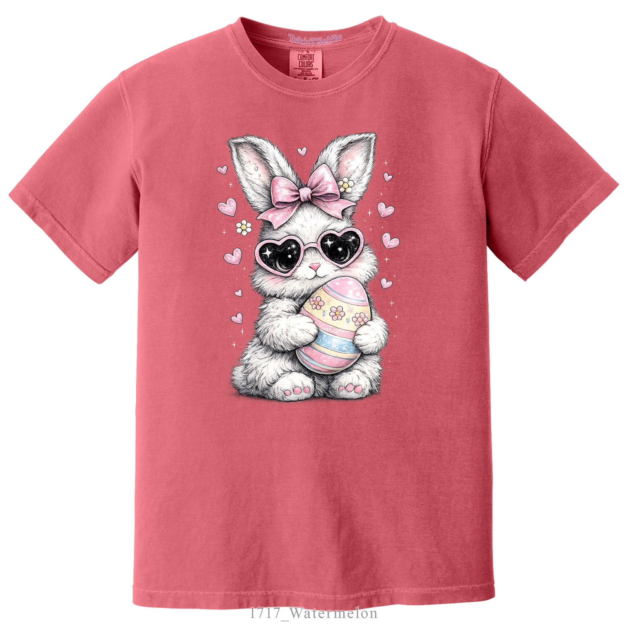 Heart Sunglasses Bunny with Egg Easter DTF Printed T-Shirt