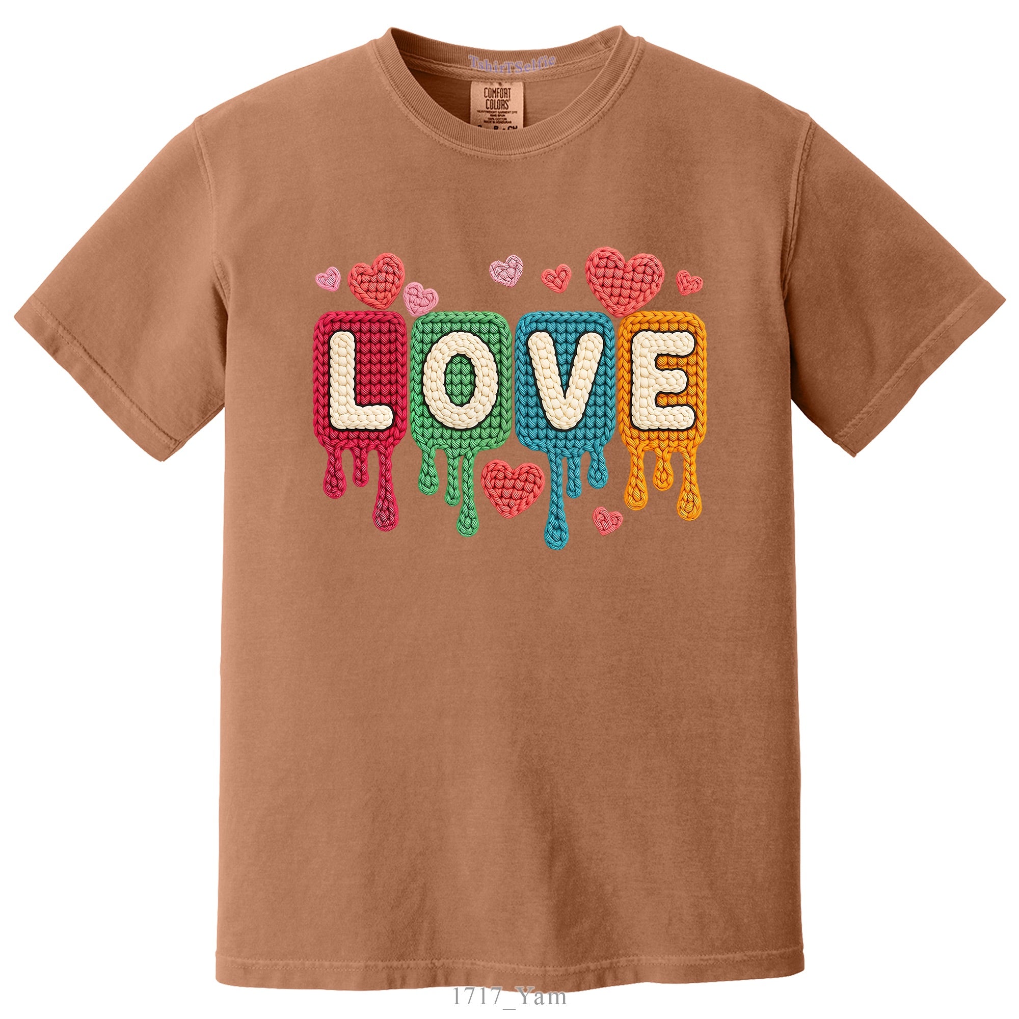 Knitted Texture Colorful Love Lettered Valentines Day DTF Printed T-Shirt