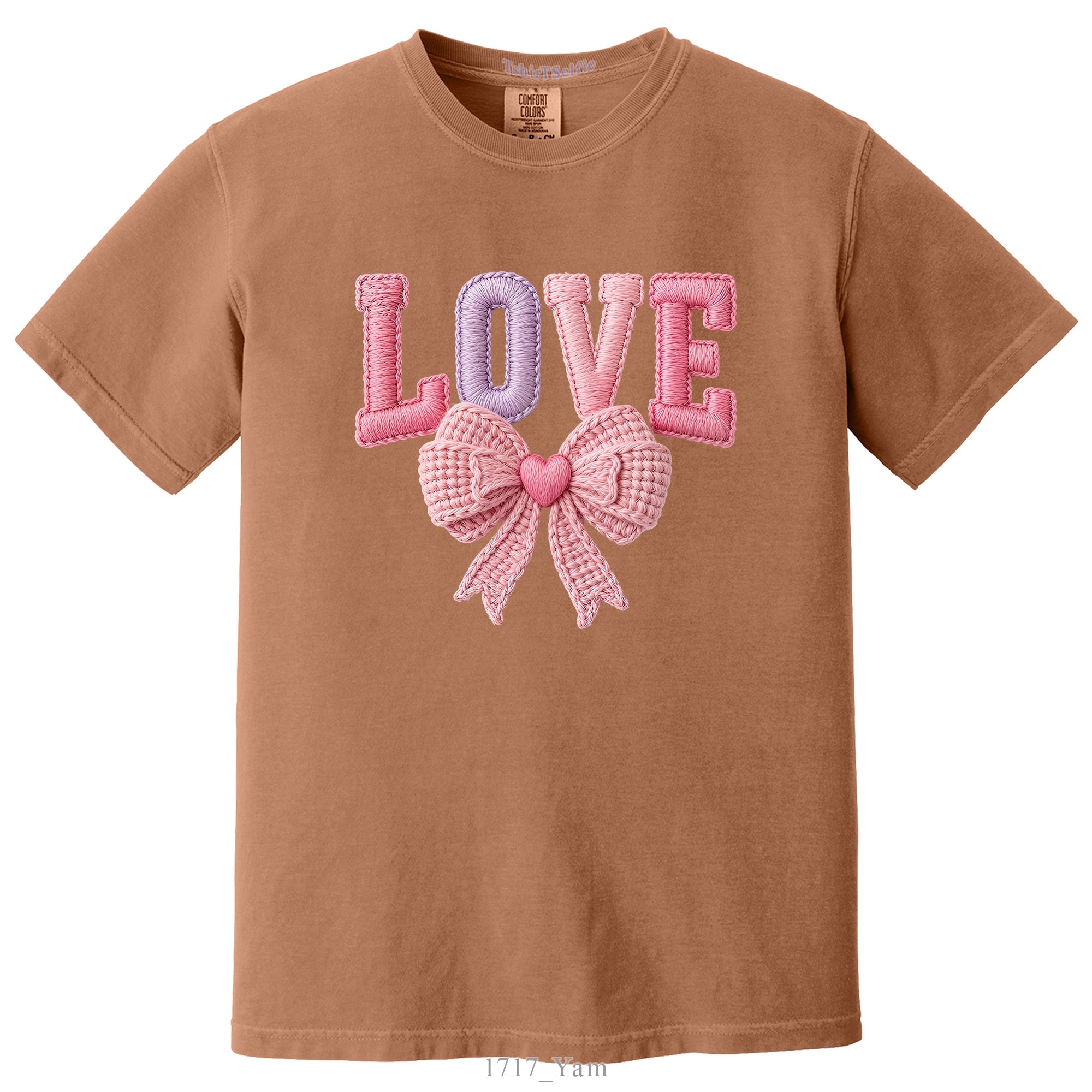 Comfort Colors T-Shirt Embroidery Look Bow Detailed Love Lettered DTF Printed T-Shirt