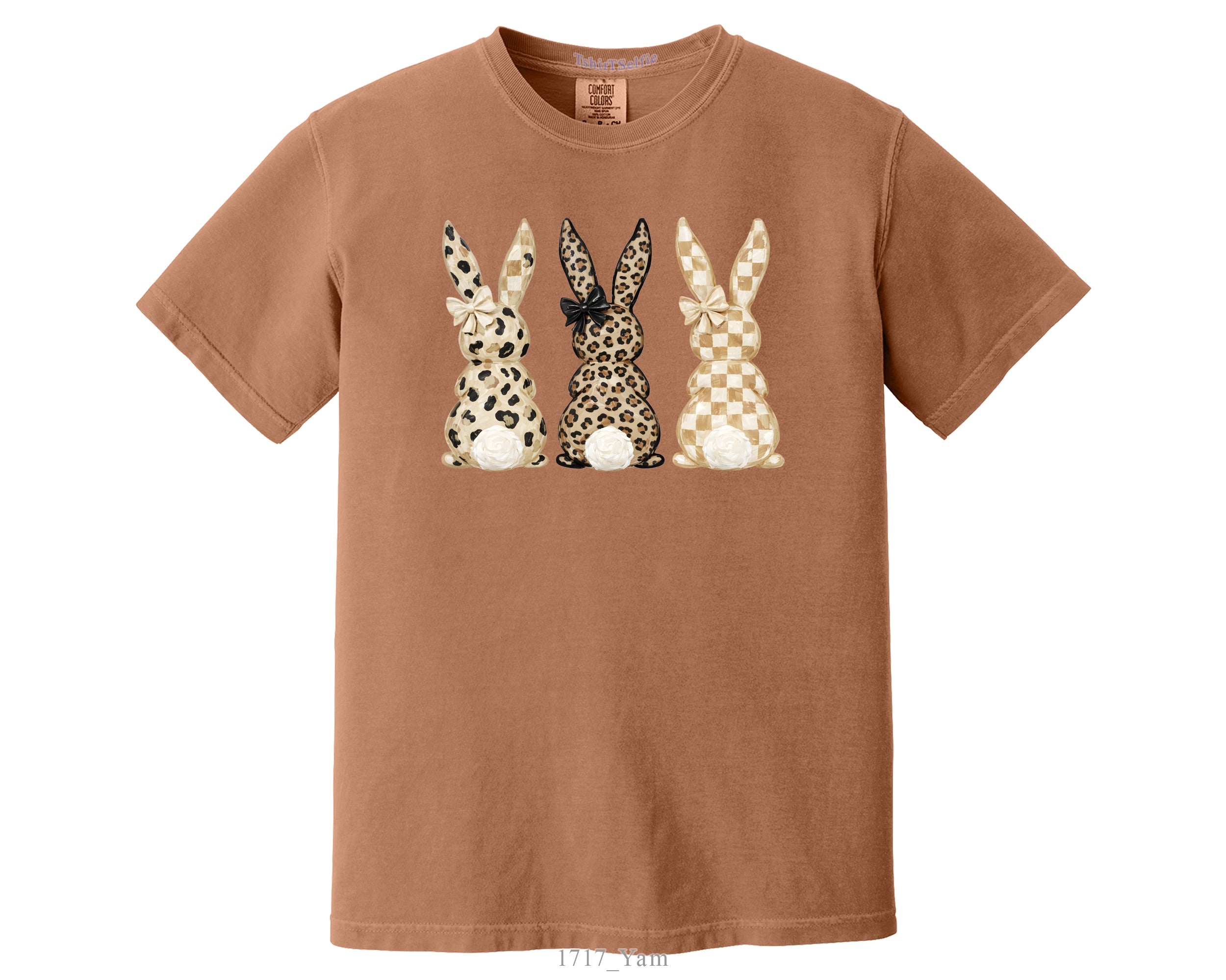 Easter Leopard and Checkerboard Patterned Modern Bunny DTF Printed T-Shirt