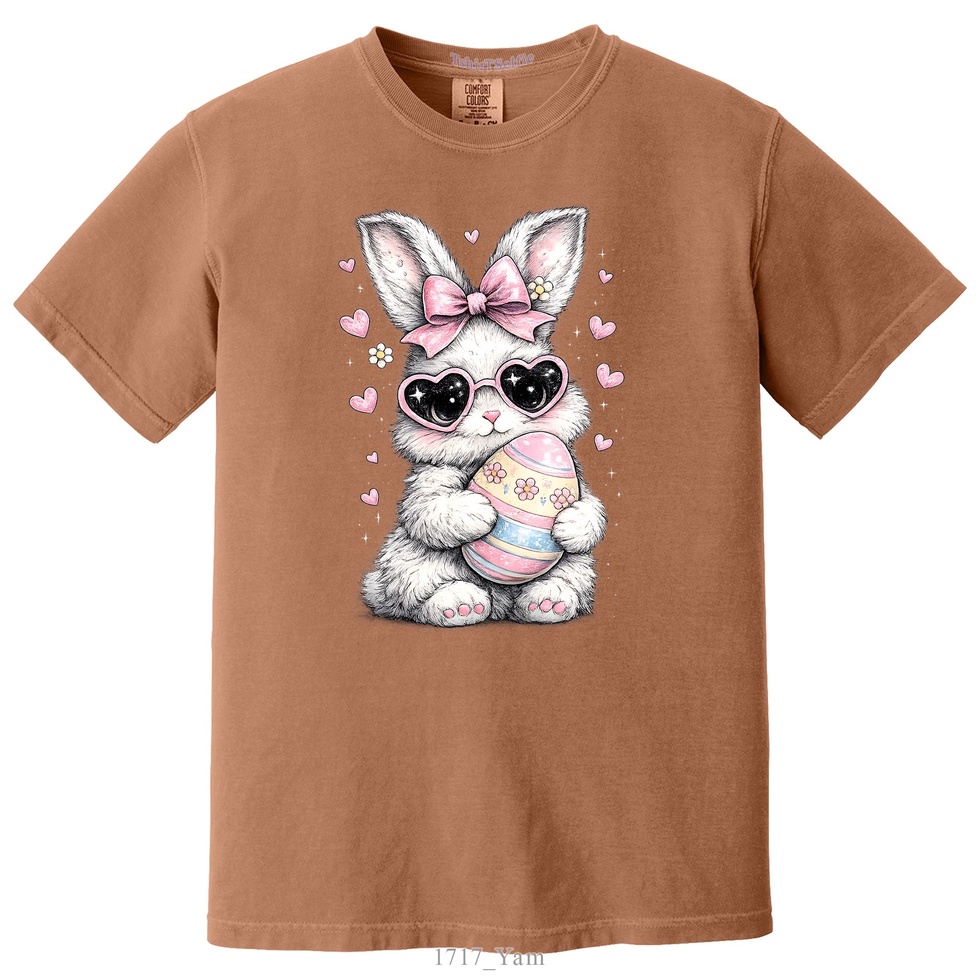 Heart Sunglasses Bunny with Egg Easter DTF Printed T-Shirt