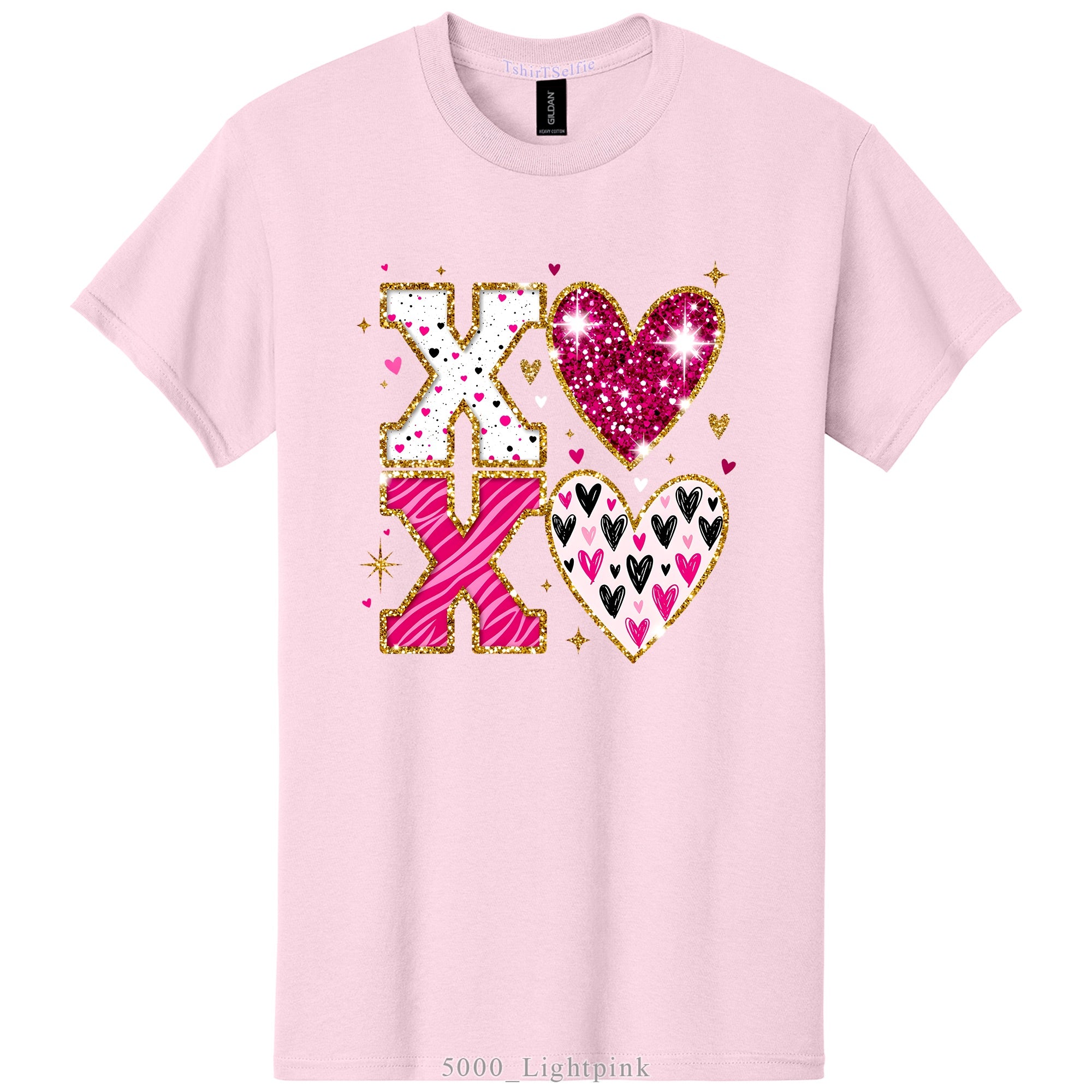 Sparkling XOXO Valentines Day Themed DTF Printed T-Shirt