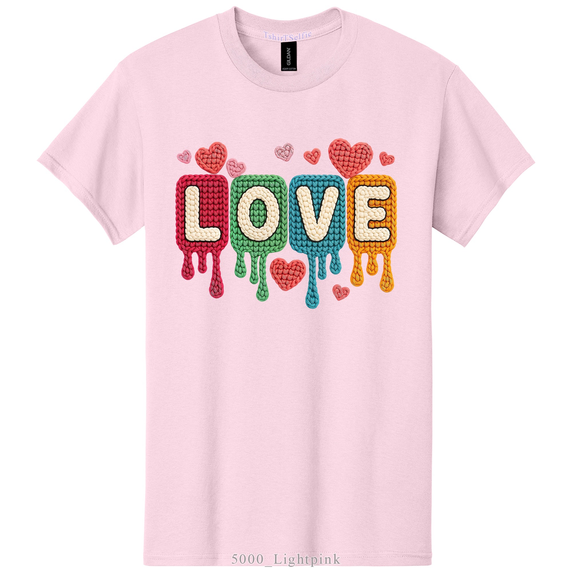 Knitted Texture Colorful Love Lettered Valentines Day DTF Printed T-Shirt