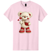 Crochet Heart Bear and Cupcake Design DTF Printed T-Shirt