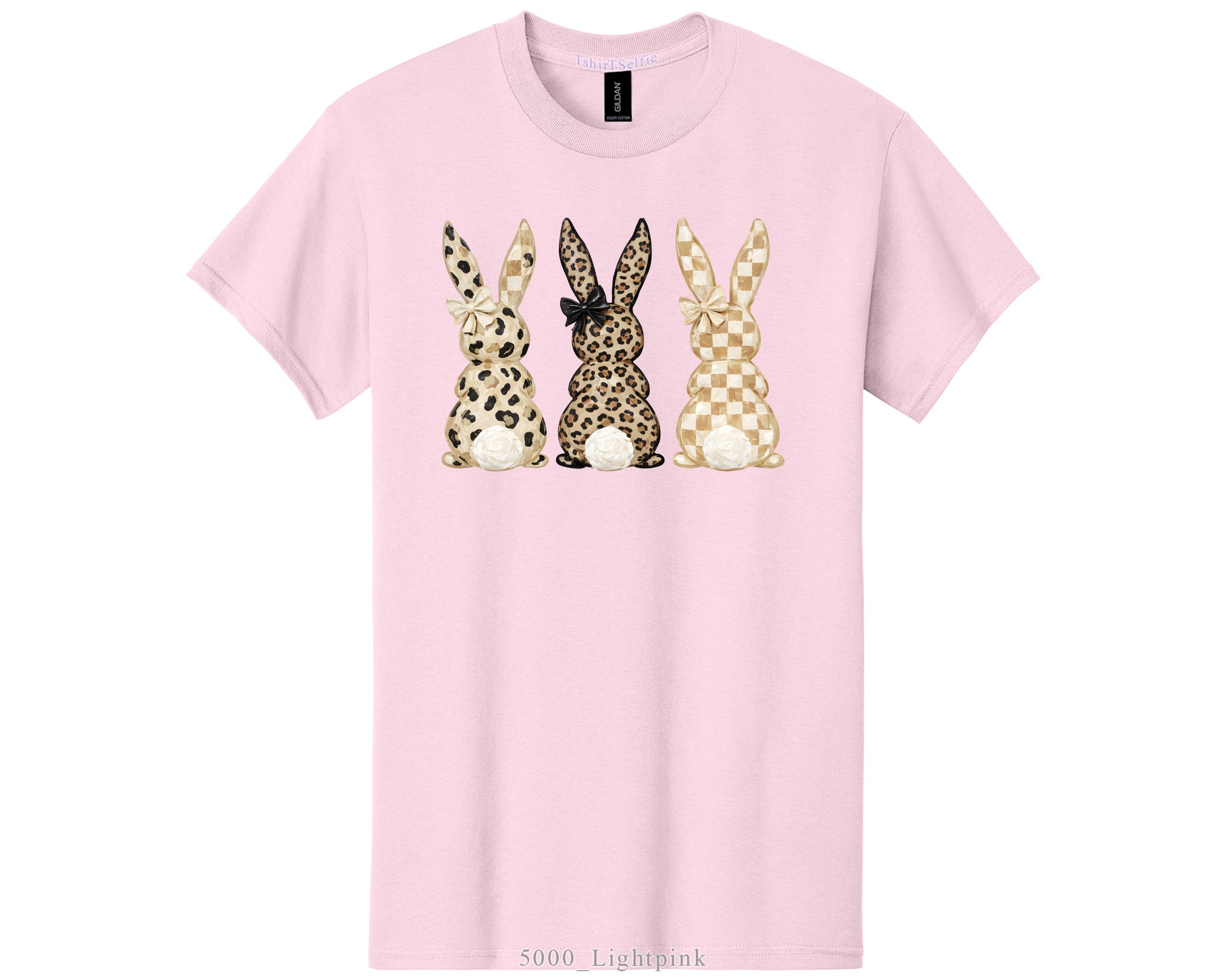 Easter Leopard and Checkerboard Patterned Modern Bunny DTF Printed T-Shirt