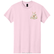 Patchwork Pattern Bunny with Heart Glasses Easter DTF Printed T-Shirt