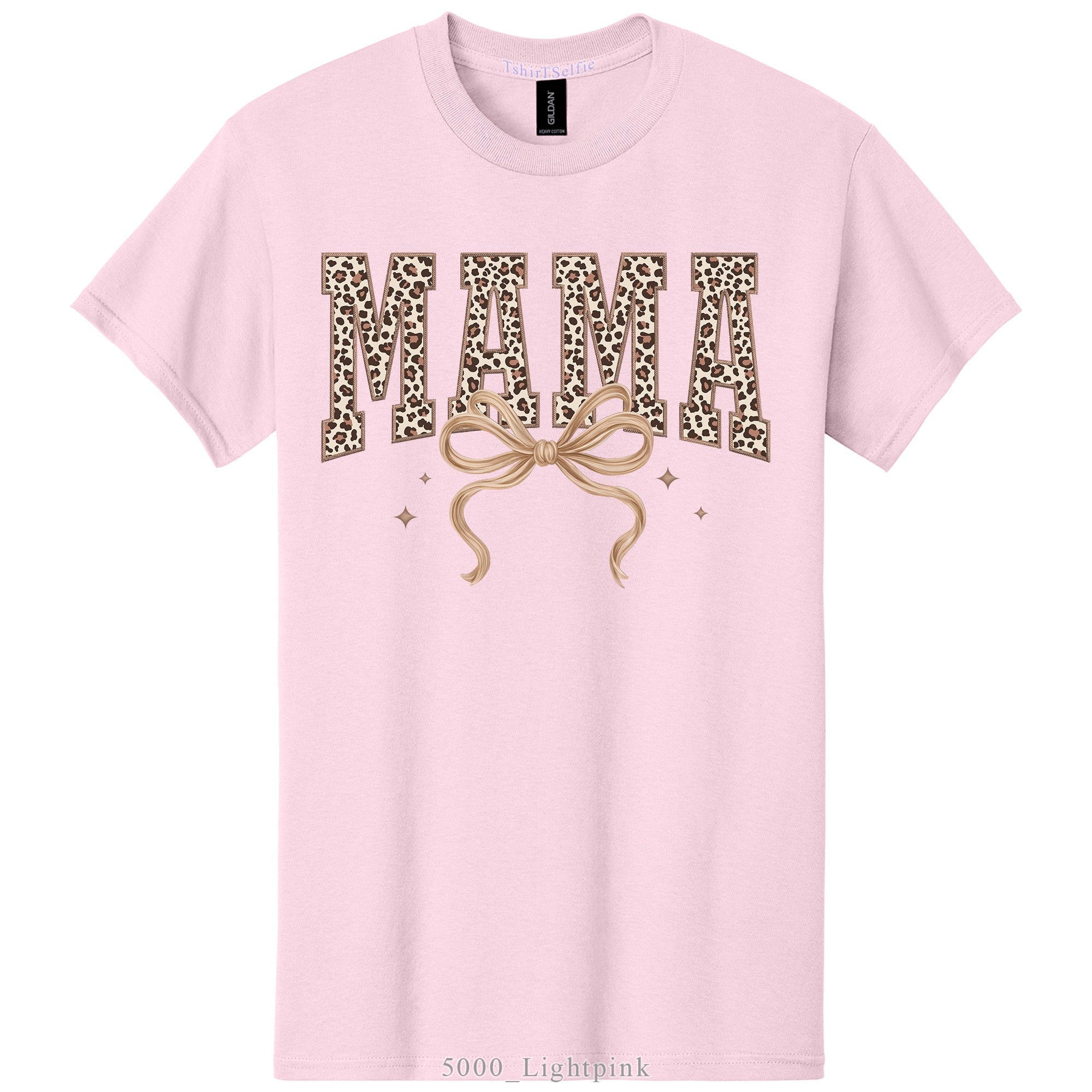 Leopard Print Mama Lettered with Bow Detail DTF Printed T-Shirt