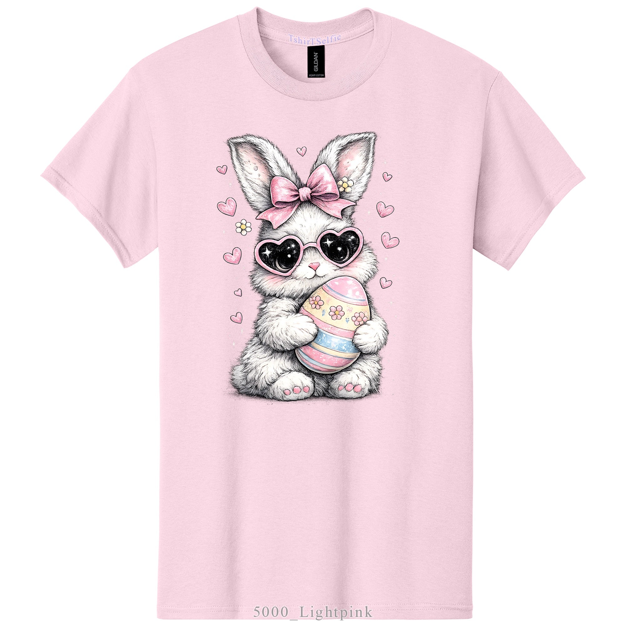 Heart Sunglasses Bunny with Egg Easter DTF Printed T-Shirt