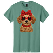 Pepper Gray Heart Sunglasses Goldendoodle Graphic Tee - 3D Knit Effect Digital Print