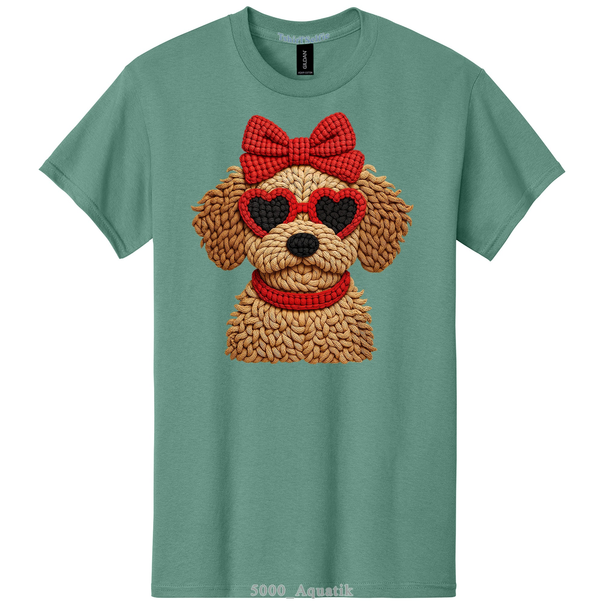 Pepper Gray Heart Sunglasses Goldendoodle Graphic Tee - 3D Knit Effect Digital Print