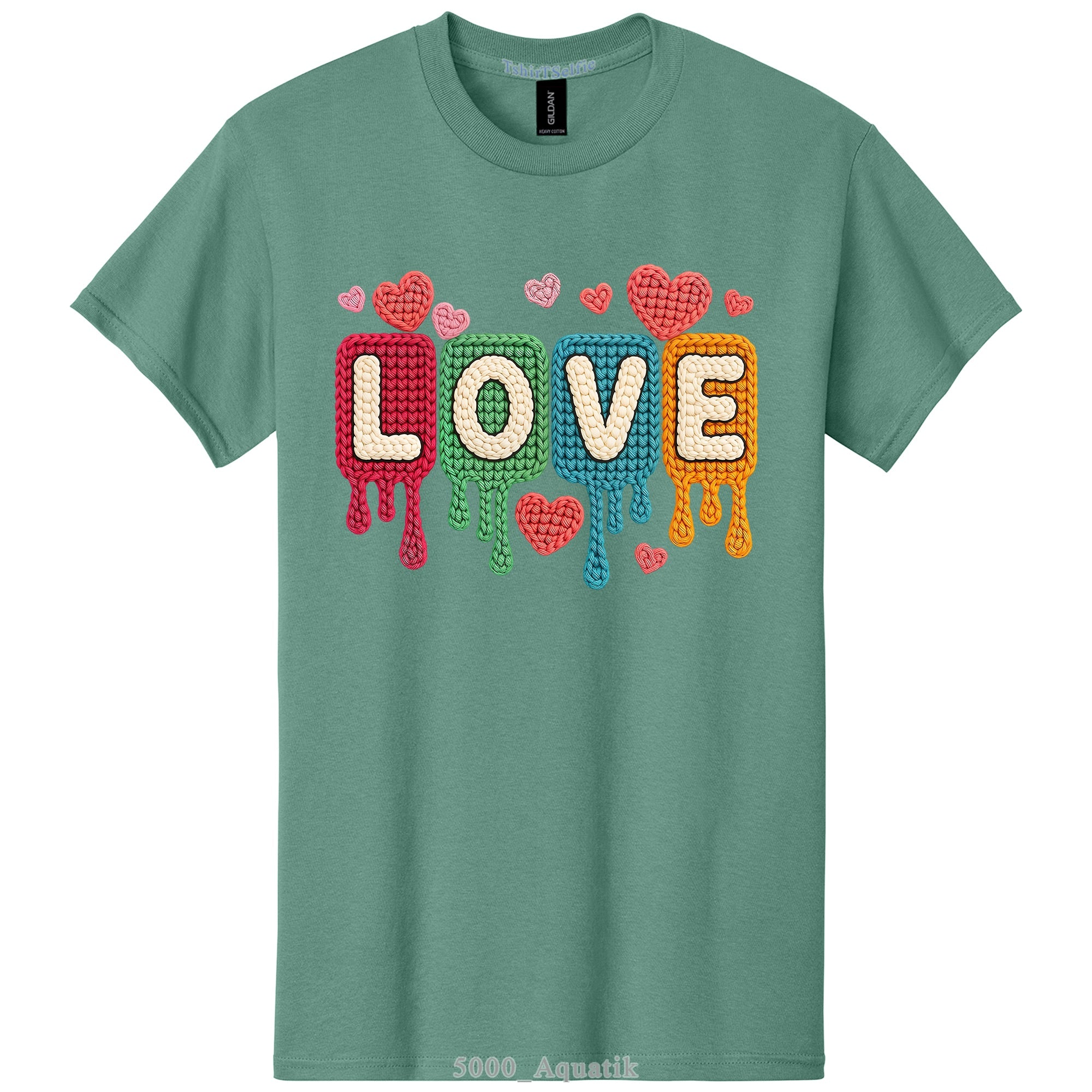 Knitted Texture Colorful Love Lettered Valentines Day DTF Printed T-Shirt