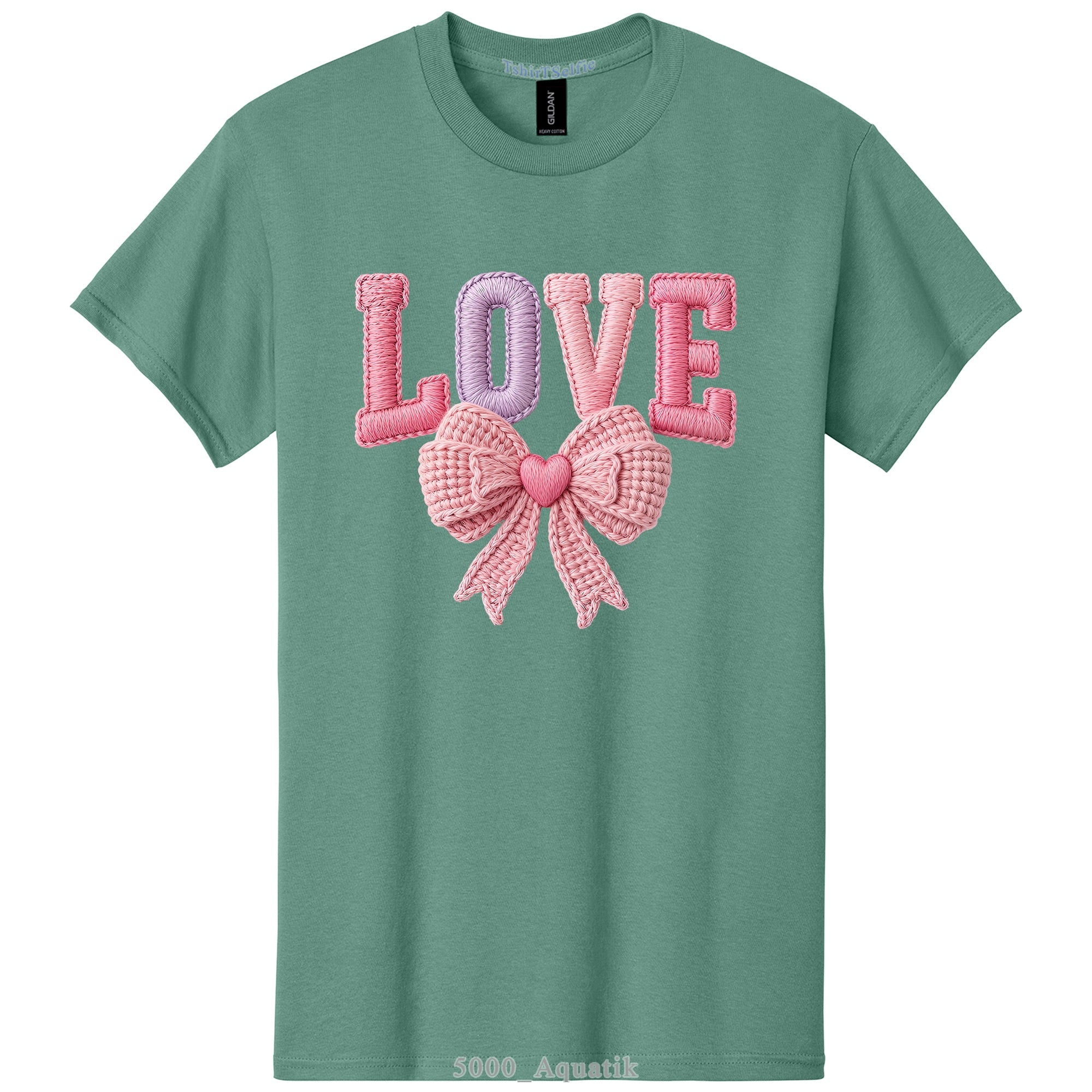 Embroidery Look Bow Detailed Love Lettered DTF Printed T-Shirt
