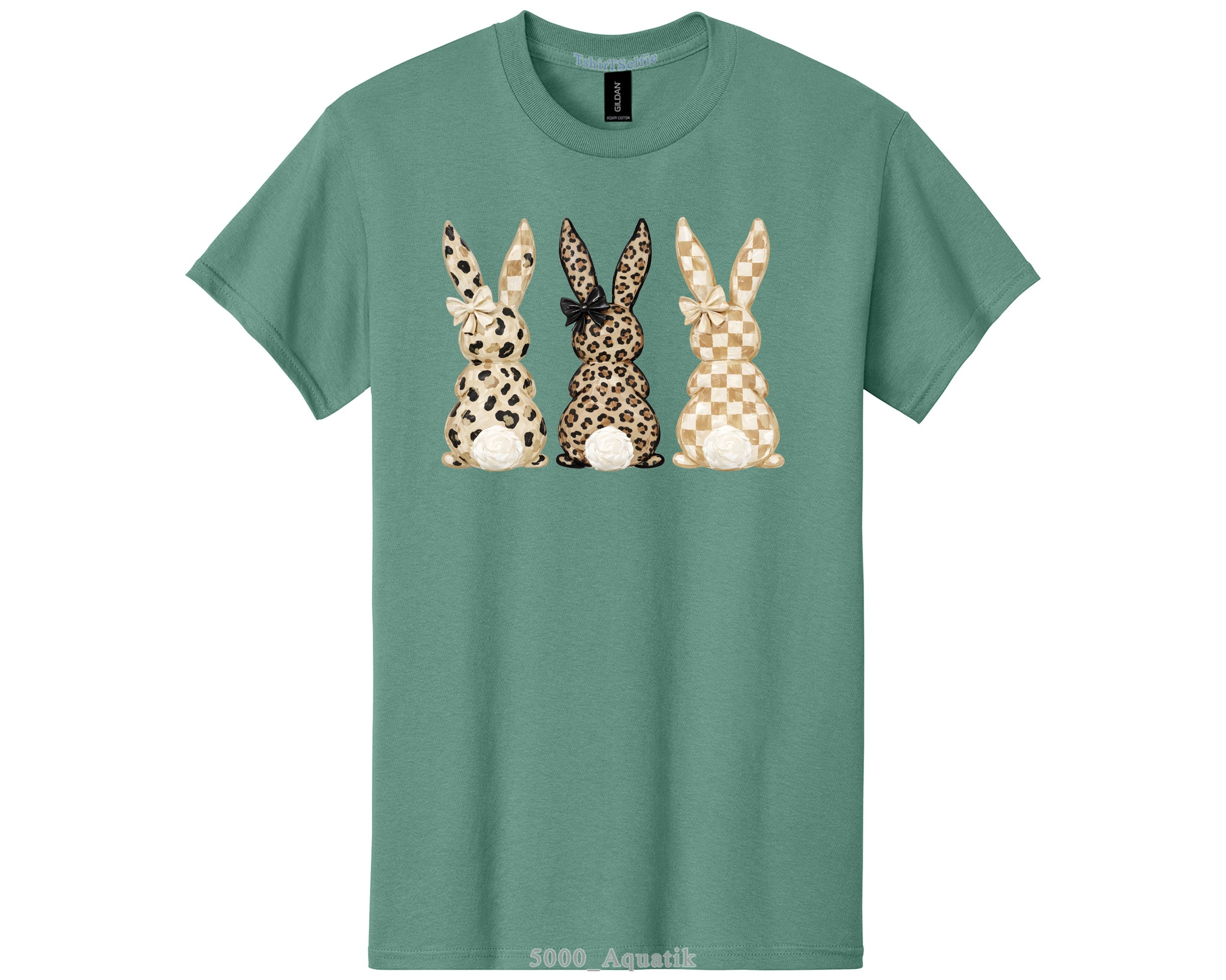 Easter Leopard and Checkerboard Patterned Modern Bunny DTF Printed T-Shirt