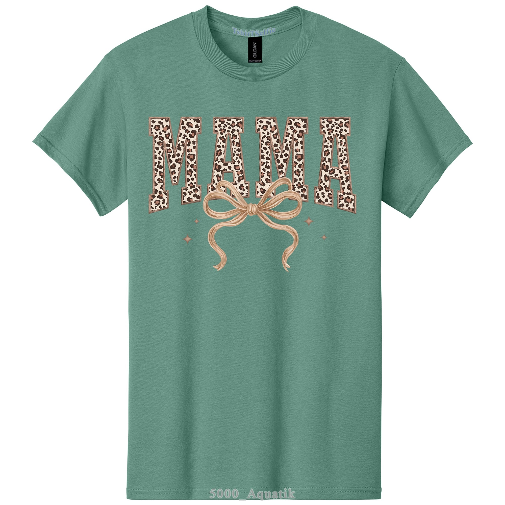 Leopard Print Mama Lettered with Bow Detail DTF Printed T-Shirt