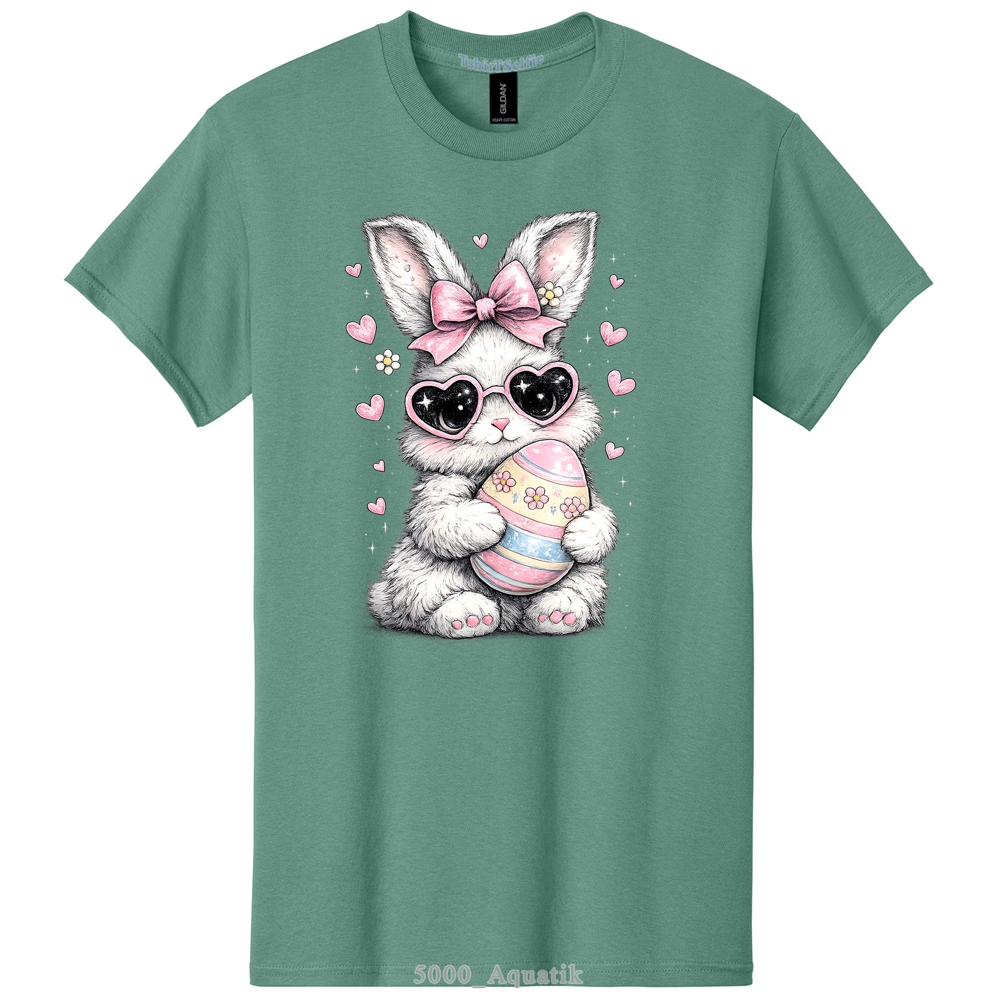 Heart Sunglasses Bunny with Egg Easter DTF Printed T-Shirt