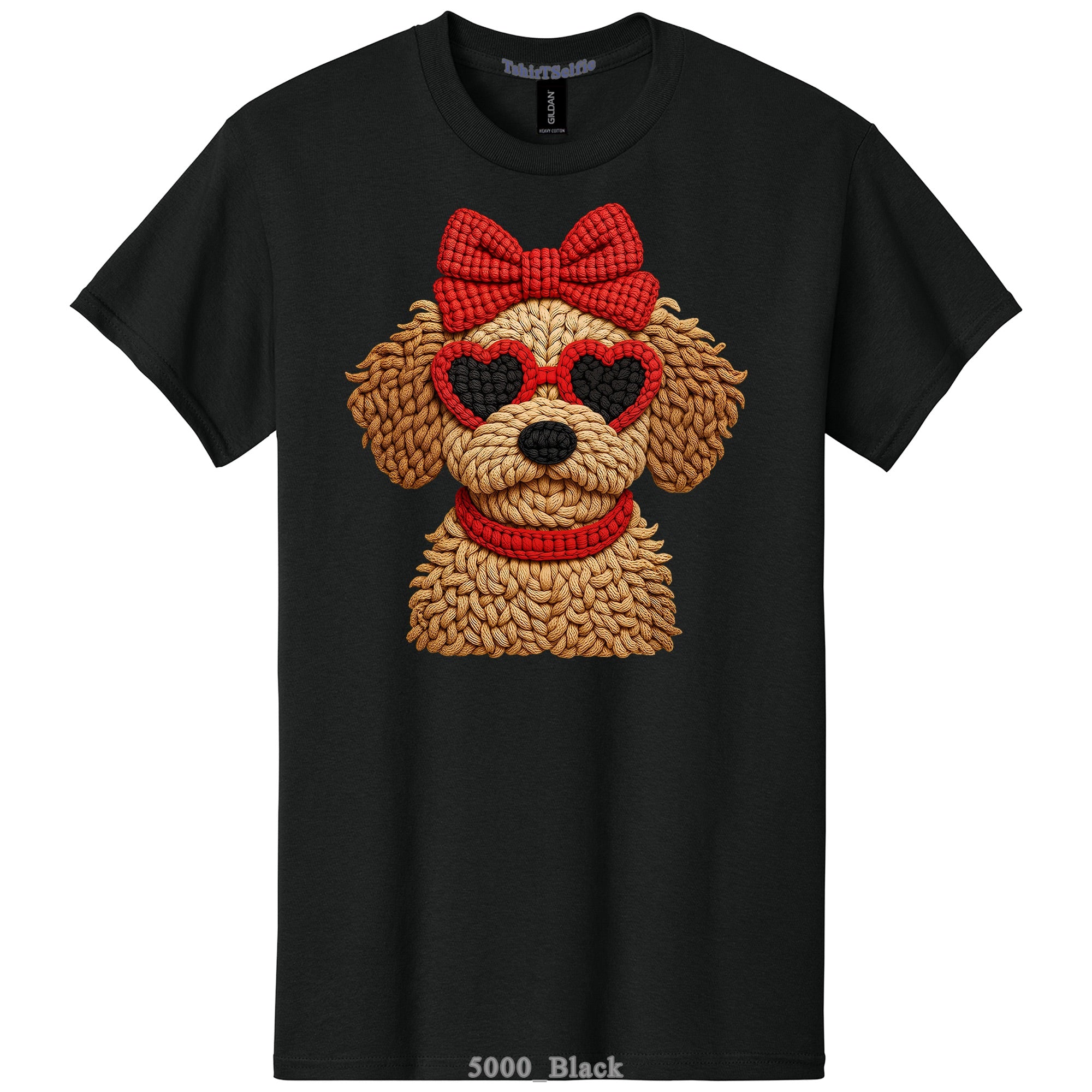 Pepper Gray Heart Sunglasses Goldendoodle Graphic Tee - 3D Knit Effect Digital Print