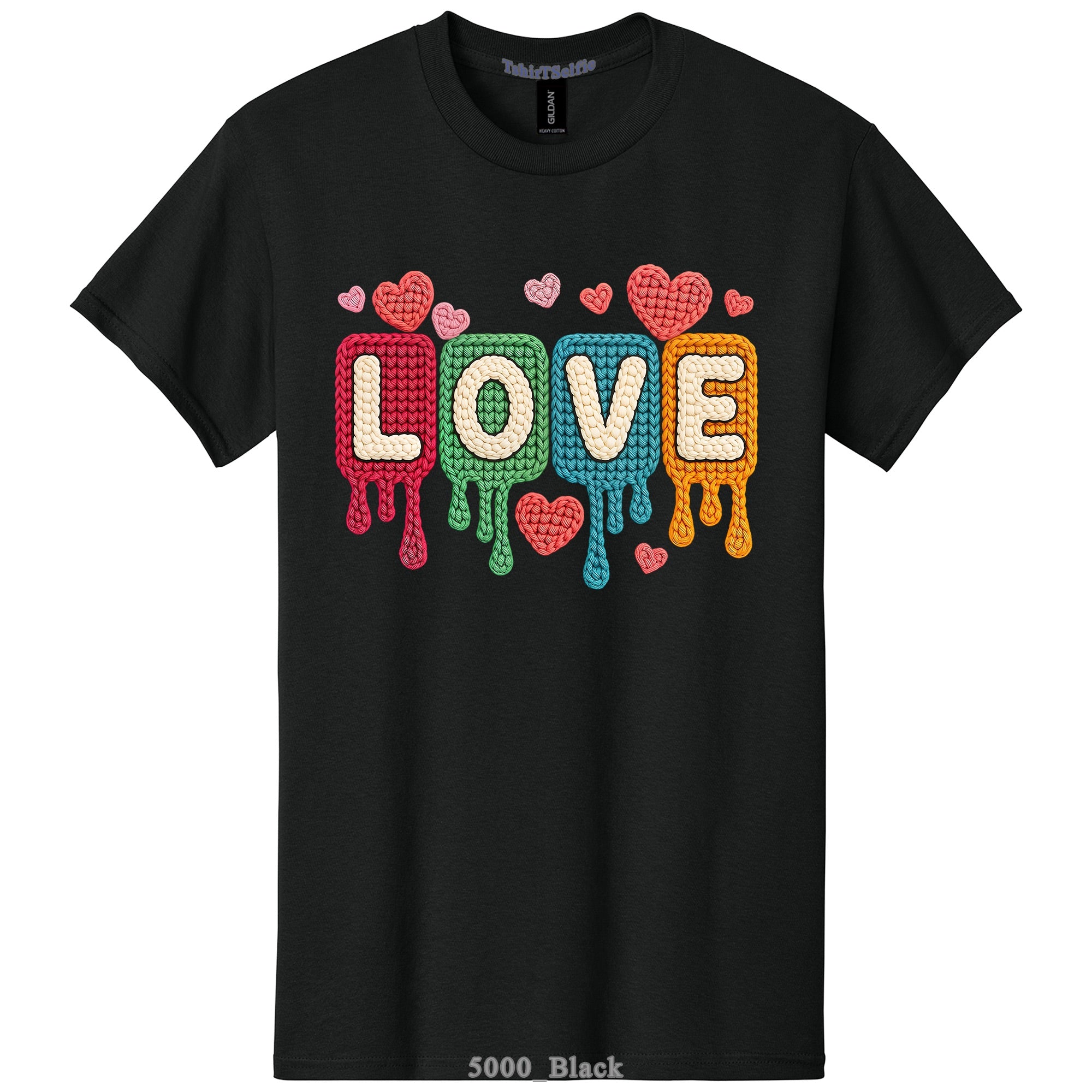 Knitted Texture Colorful Love Lettered Valentines Day DTF Printed T-Shirt
