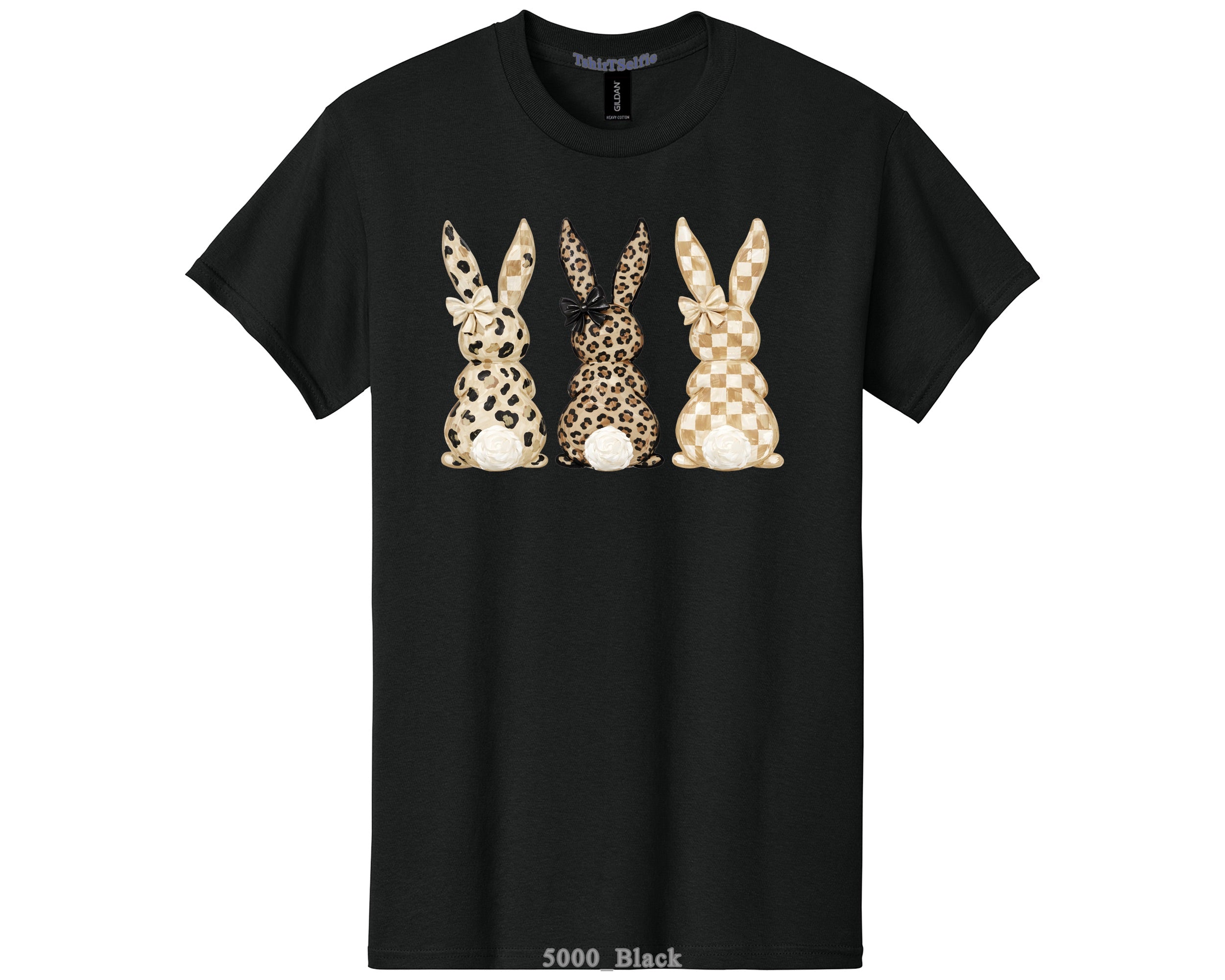 Easter Leopard and Checkerboard Patterned Modern Bunny DTF Printed T-Shirt