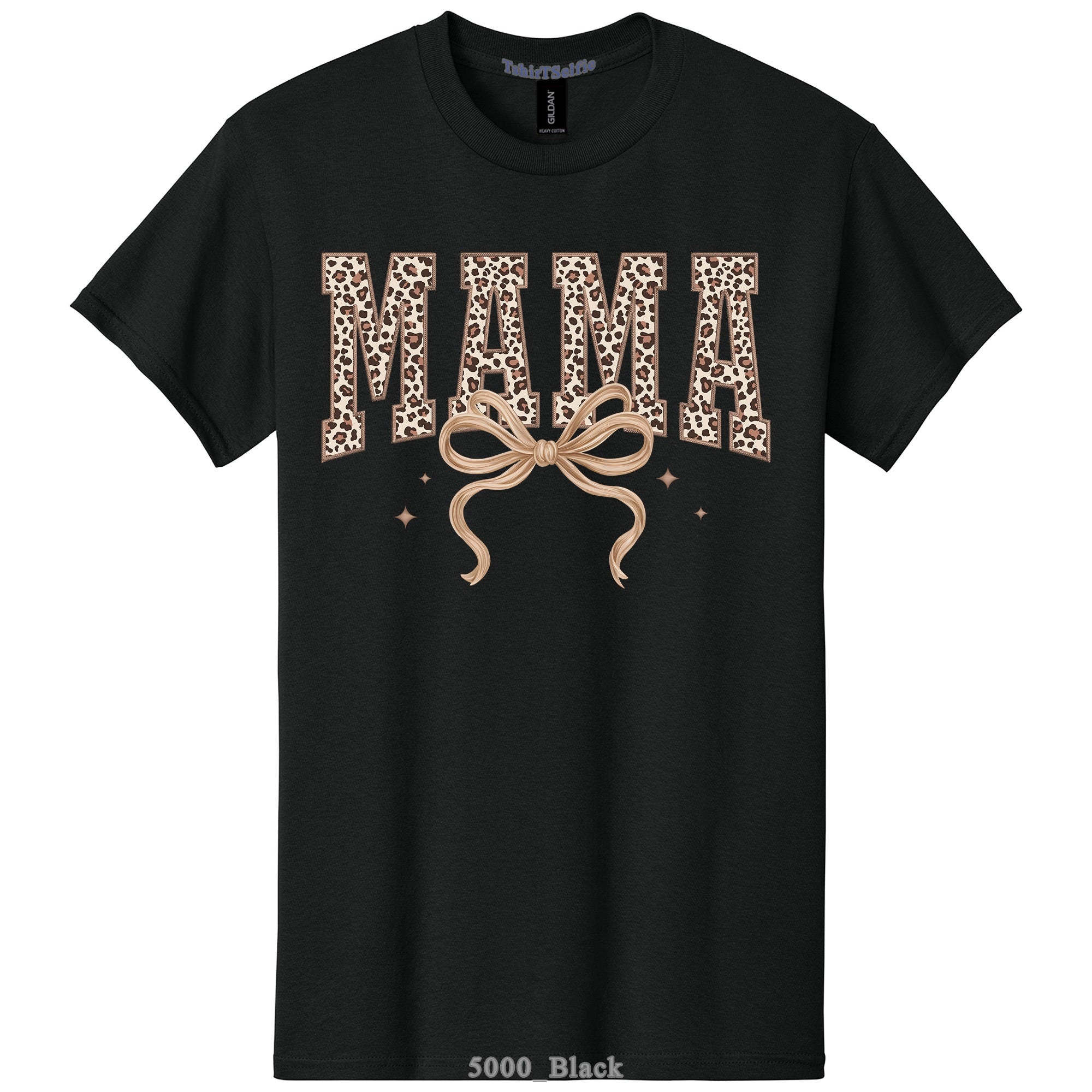 Leopard Print Mama Lettered with Bow Detail DTF Printed T-Shirt