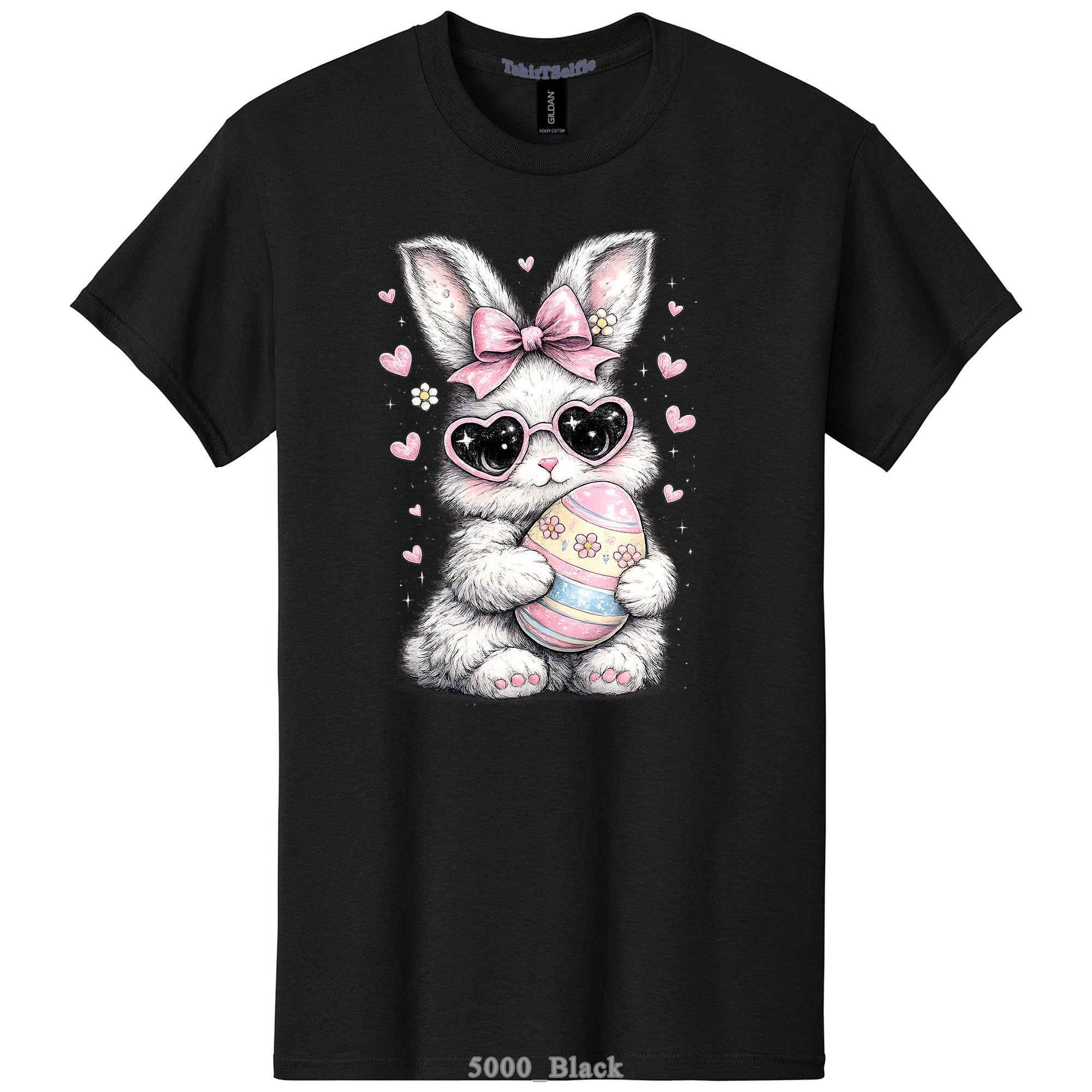Heart Sunglasses Bunny with Egg Easter DTF Printed T-Shirt