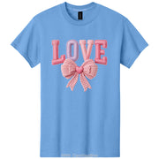Embroidery Look Bow Detailed Love Lettered DTF Printed T-Shirt