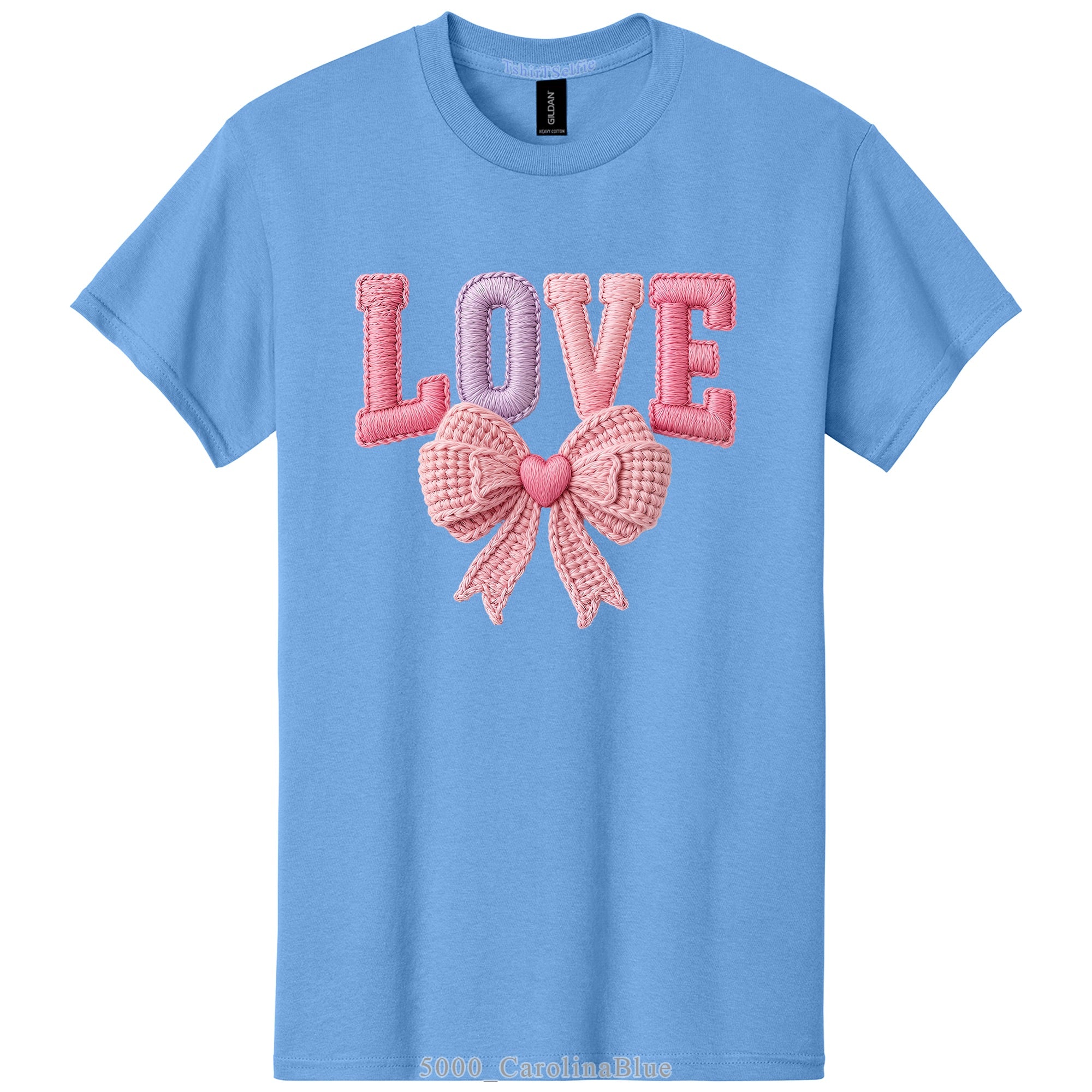 Embroidery Look Bow Detailed Love Lettered DTF Printed T-Shirt