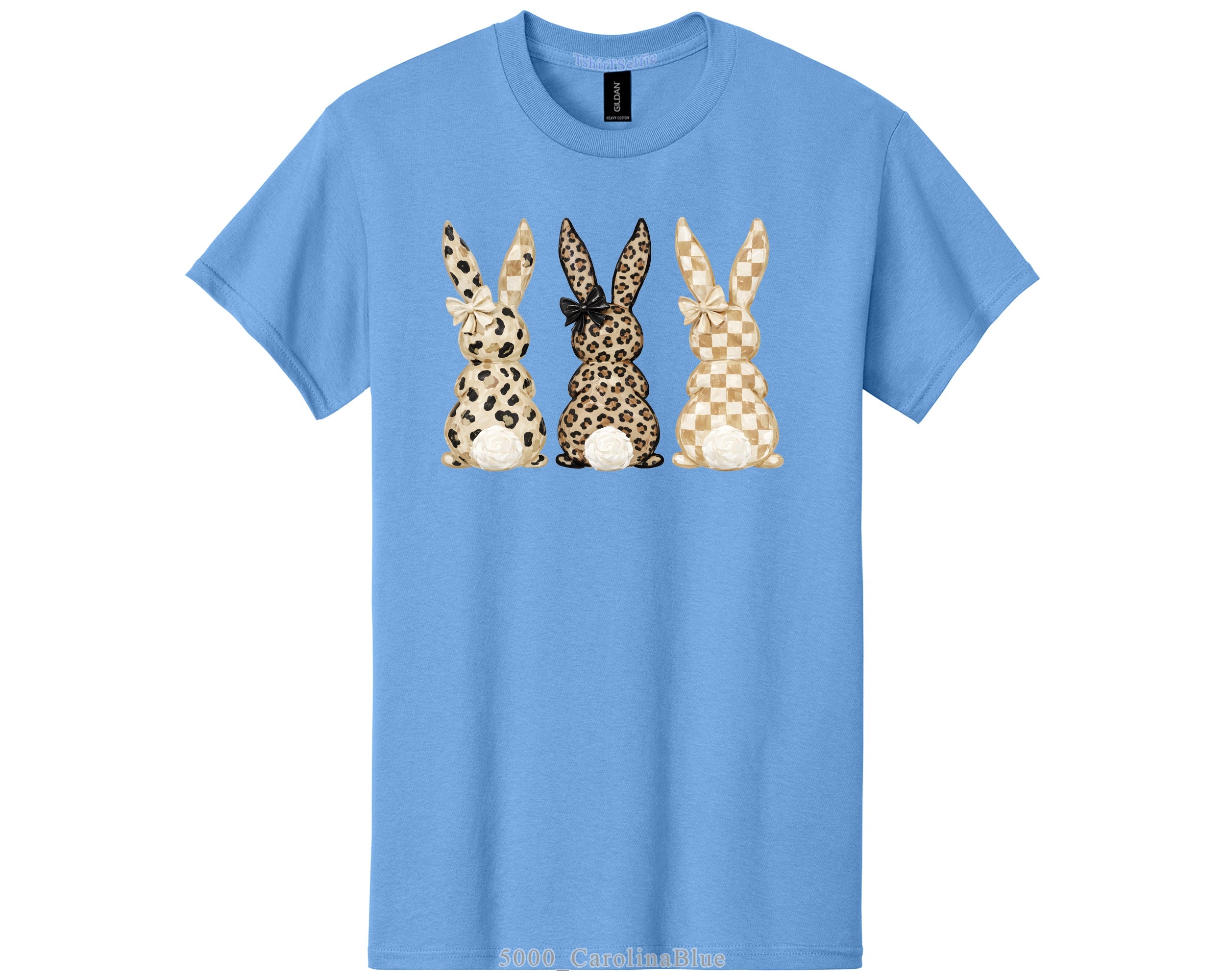 Easter Leopard and Checkerboard Patterned Modern Bunny DTF Printed T-Shirt