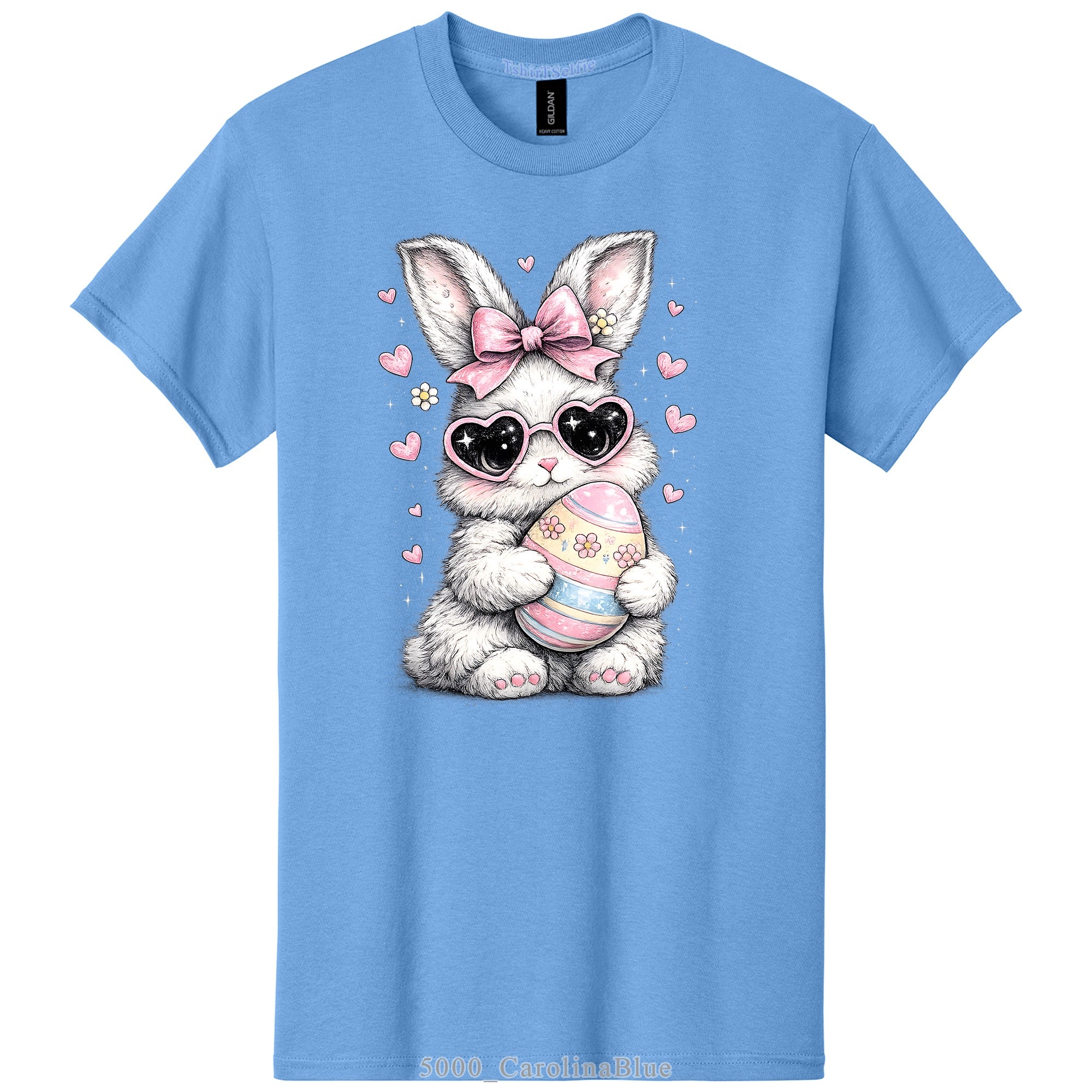 Heart Sunglasses Bunny with Egg Easter DTF Printed T-Shirt