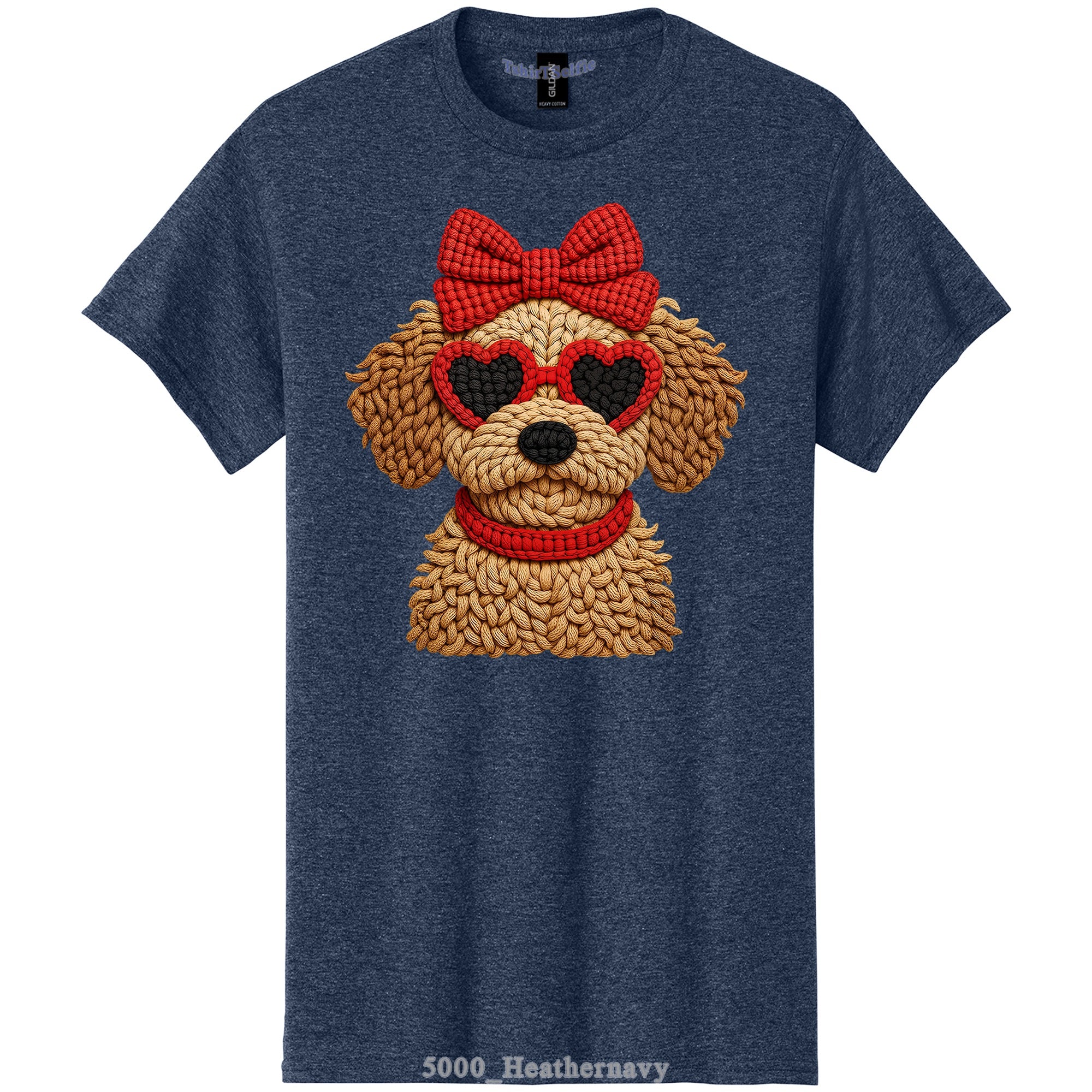 Pepper Gray Heart Sunglasses Goldendoodle Graphic Tee - 3D Knit Effect Digital Print