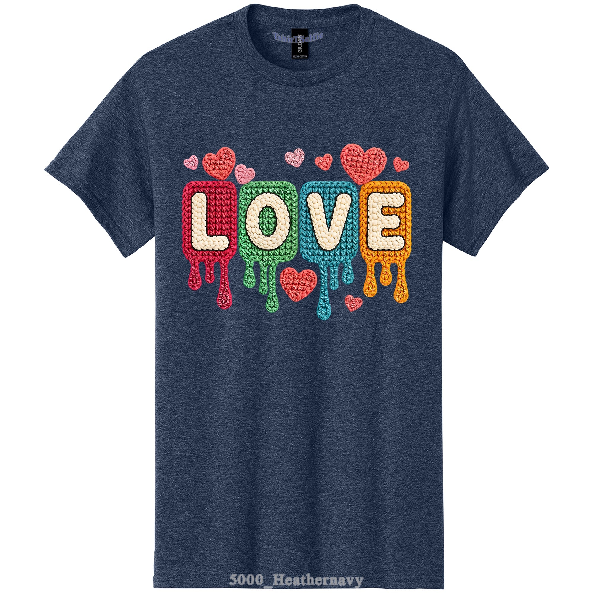 Knitted Texture Colorful Love Lettered Valentines Day DTF Printed T-Shirt