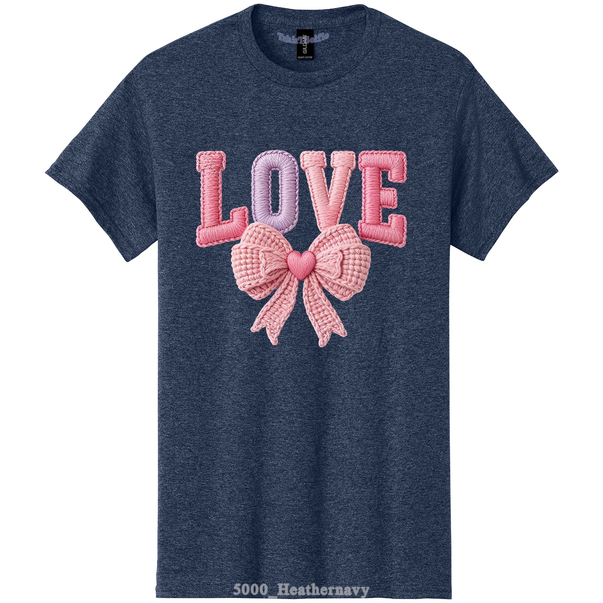 Embroidery Look Bow Detailed Love Lettered DTF Printed T-Shirt