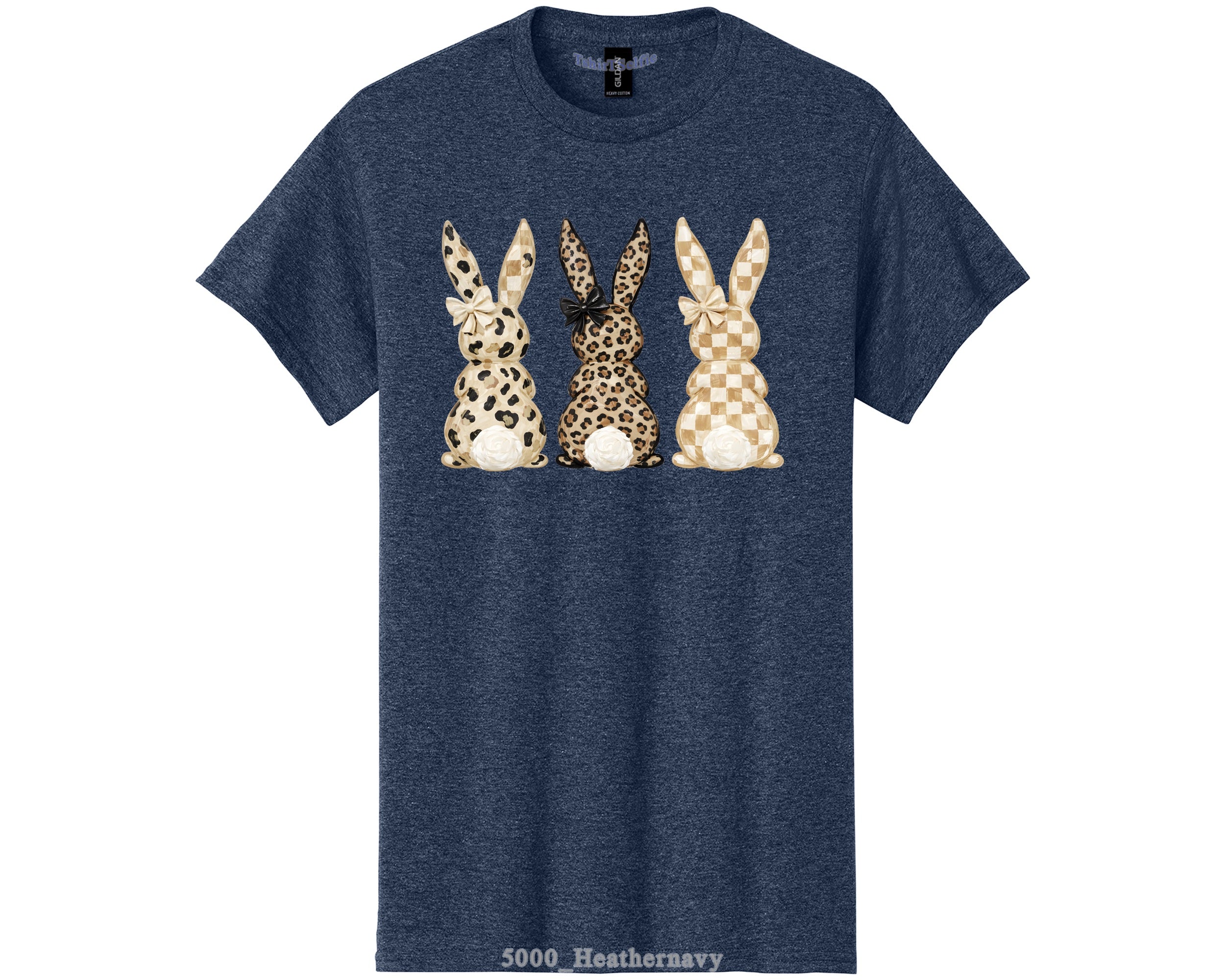 Easter Leopard and Checkerboard Patterned Modern Bunny DTF Printed T-Shirt