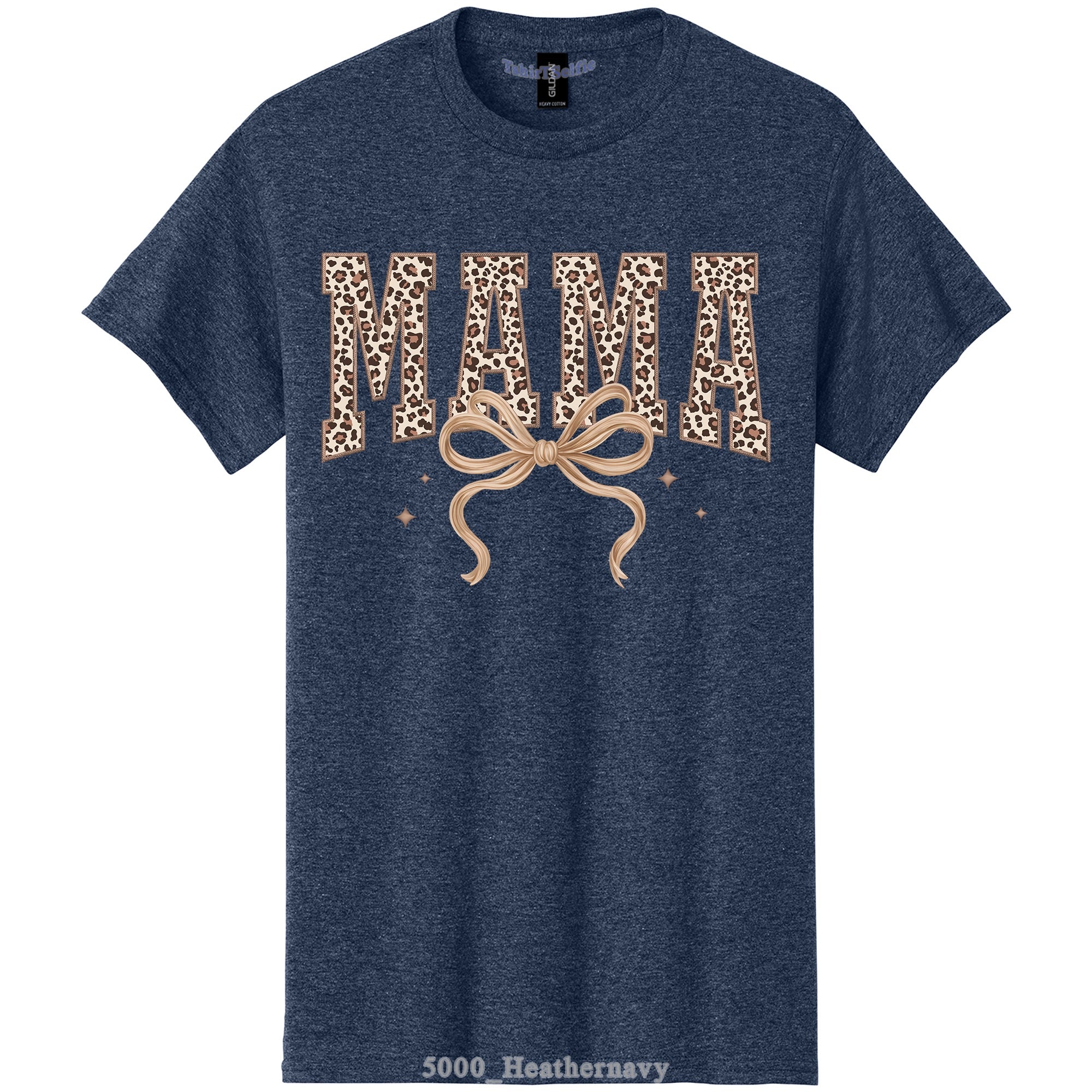 Leopard Print Mama Lettered with Bow Detail DTF Printed T-Shirt