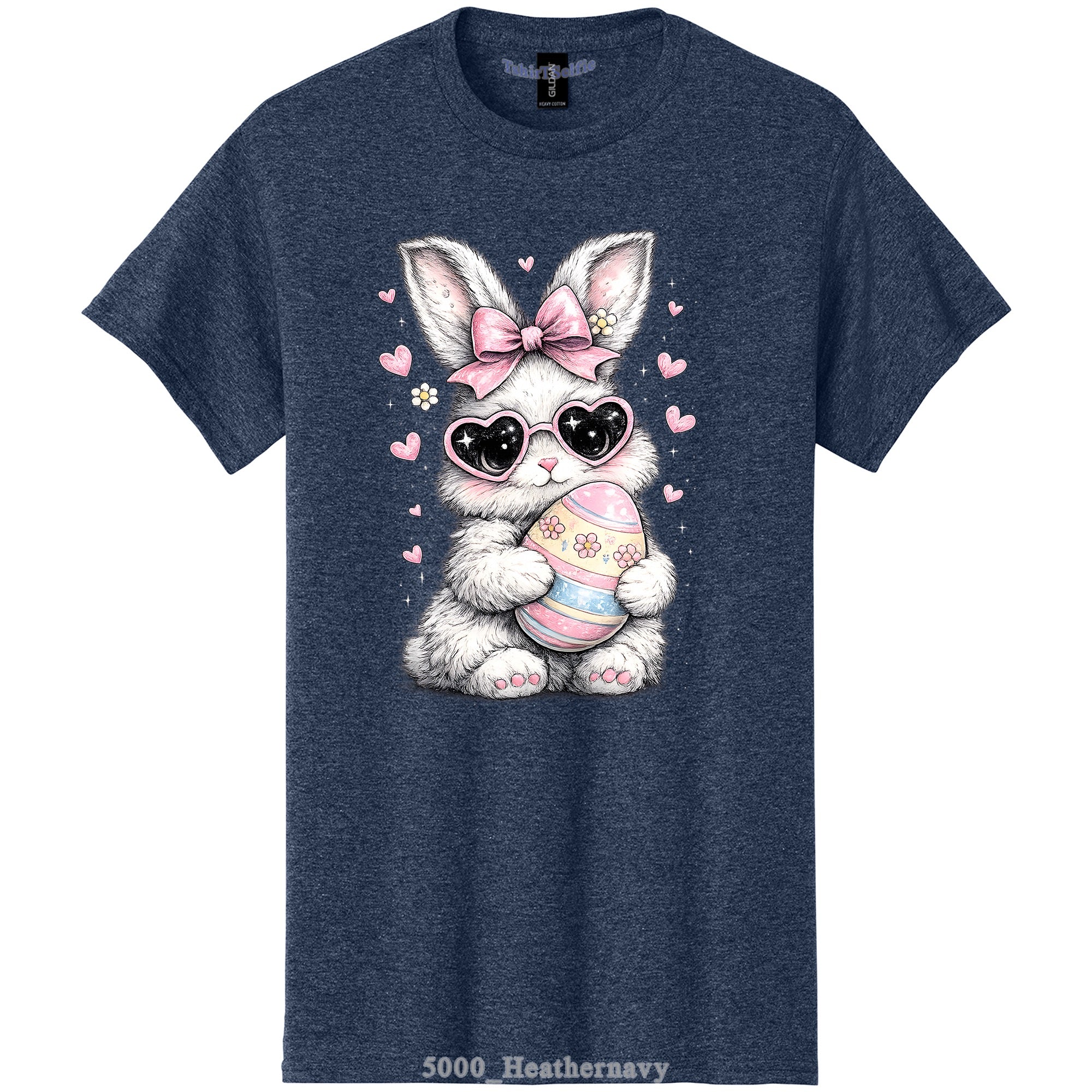 Heart Sunglasses Bunny with Egg Easter DTF Printed T-Shirt