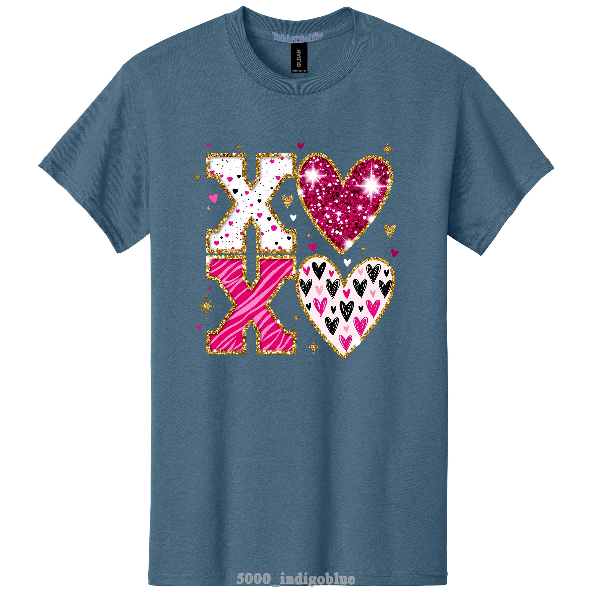 Sparkling XOXO Valentines Day Themed DTF Printed T-Shirt