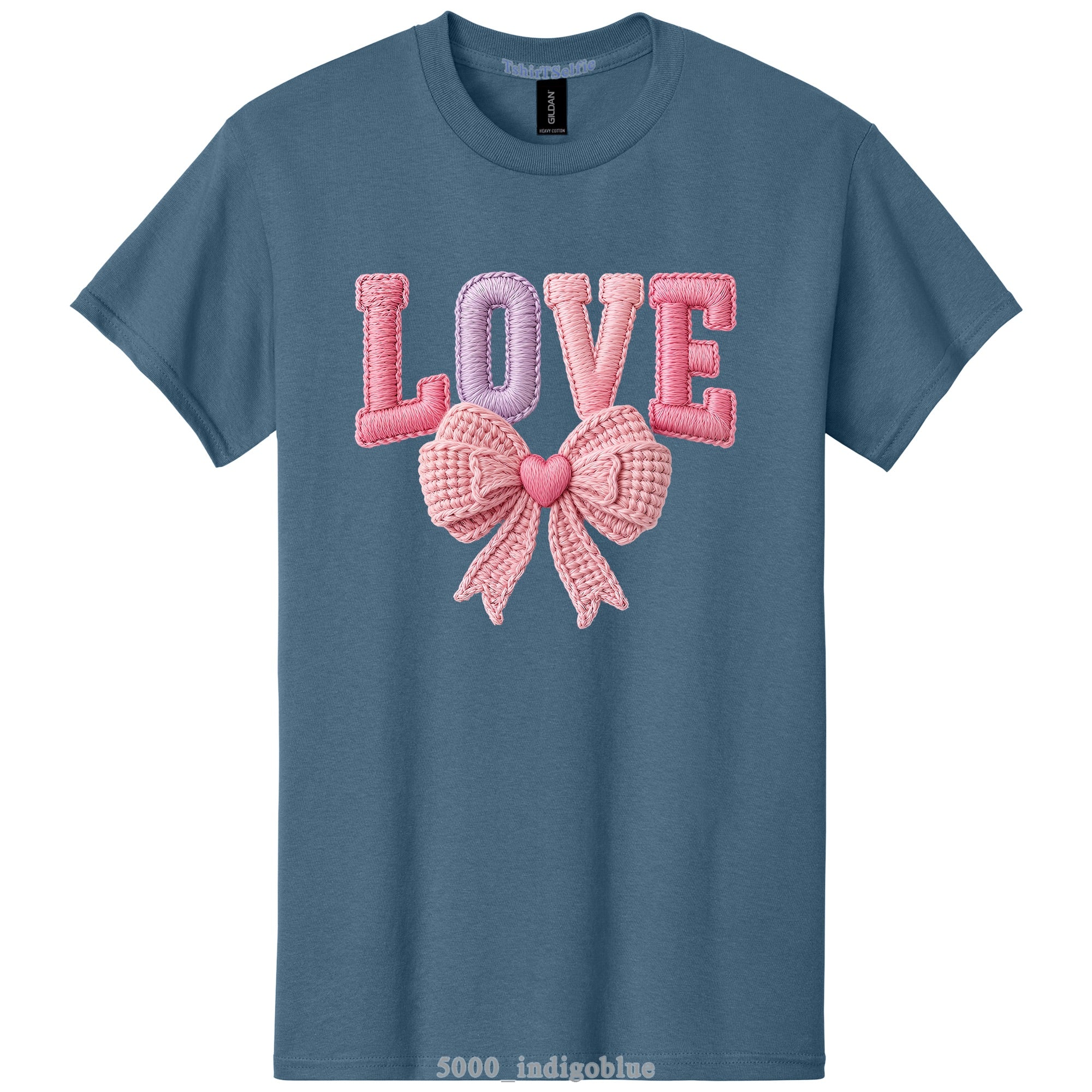 Embroidery Look Bow Detailed Love Lettered DTF Printed T-Shirt